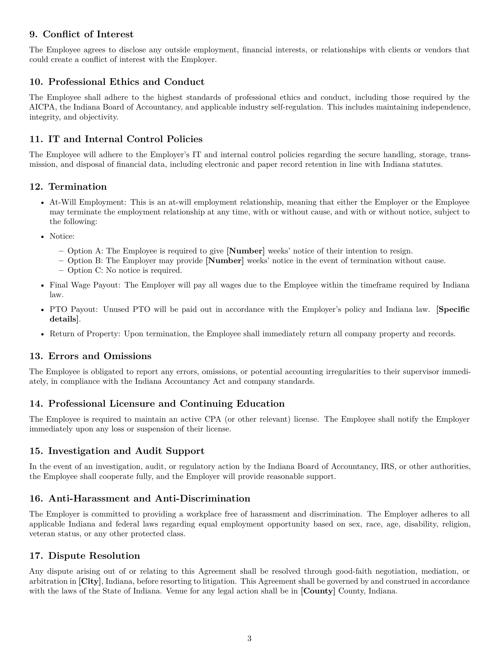 Preview page 3 of Free Indiana accountant employment contract template