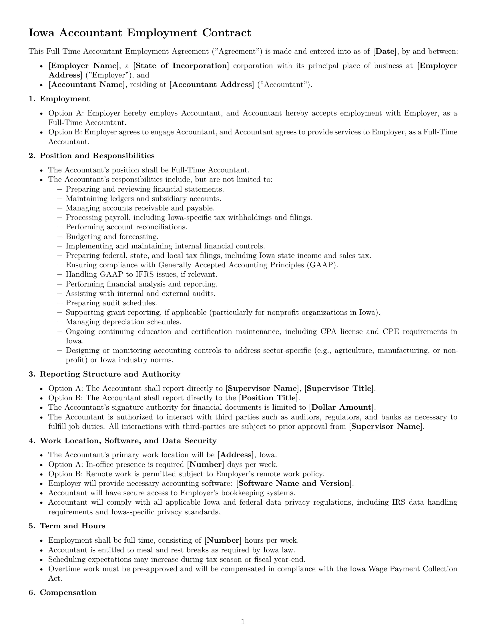 Preview page 1 of Free Iowa accountant employment contract template