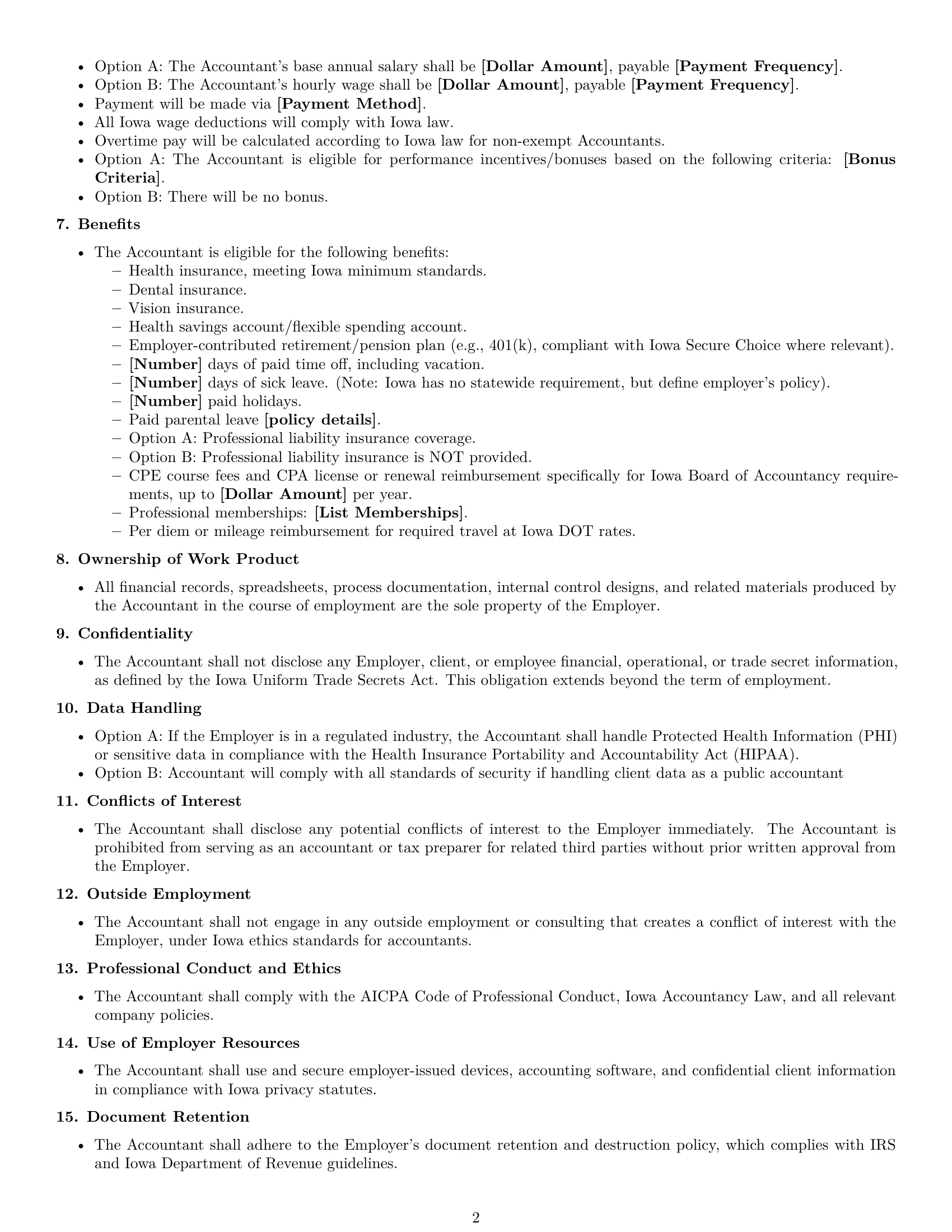 Preview page 2 of Free Iowa accountant employment contract template