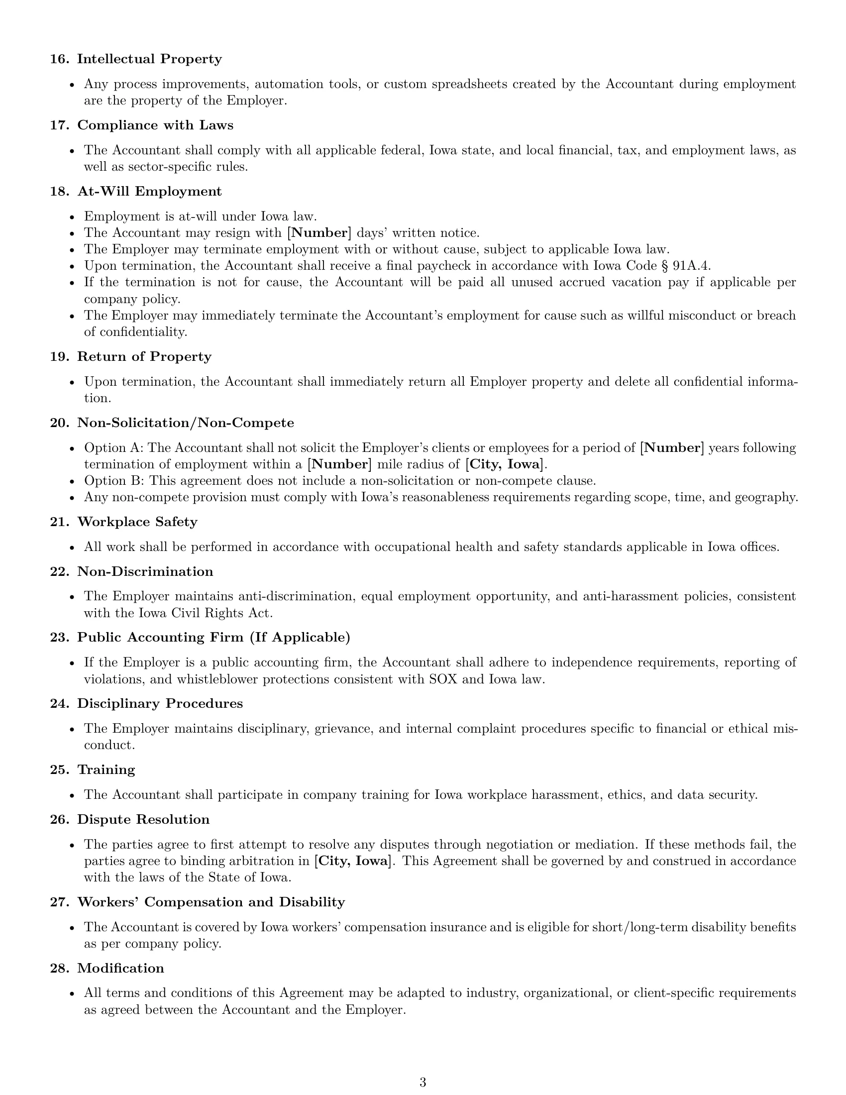 Preview page 3 of Free Iowa accountant employment contract template