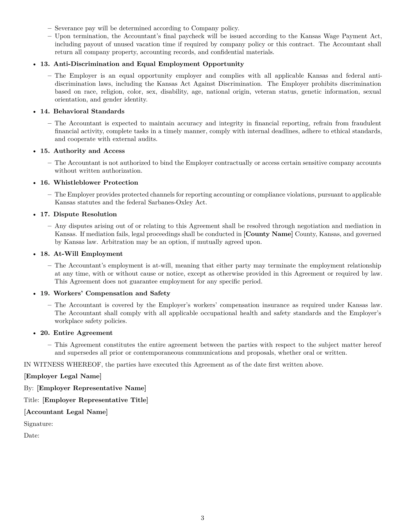 Preview page 3 of Free Kansas accountant employment contract template