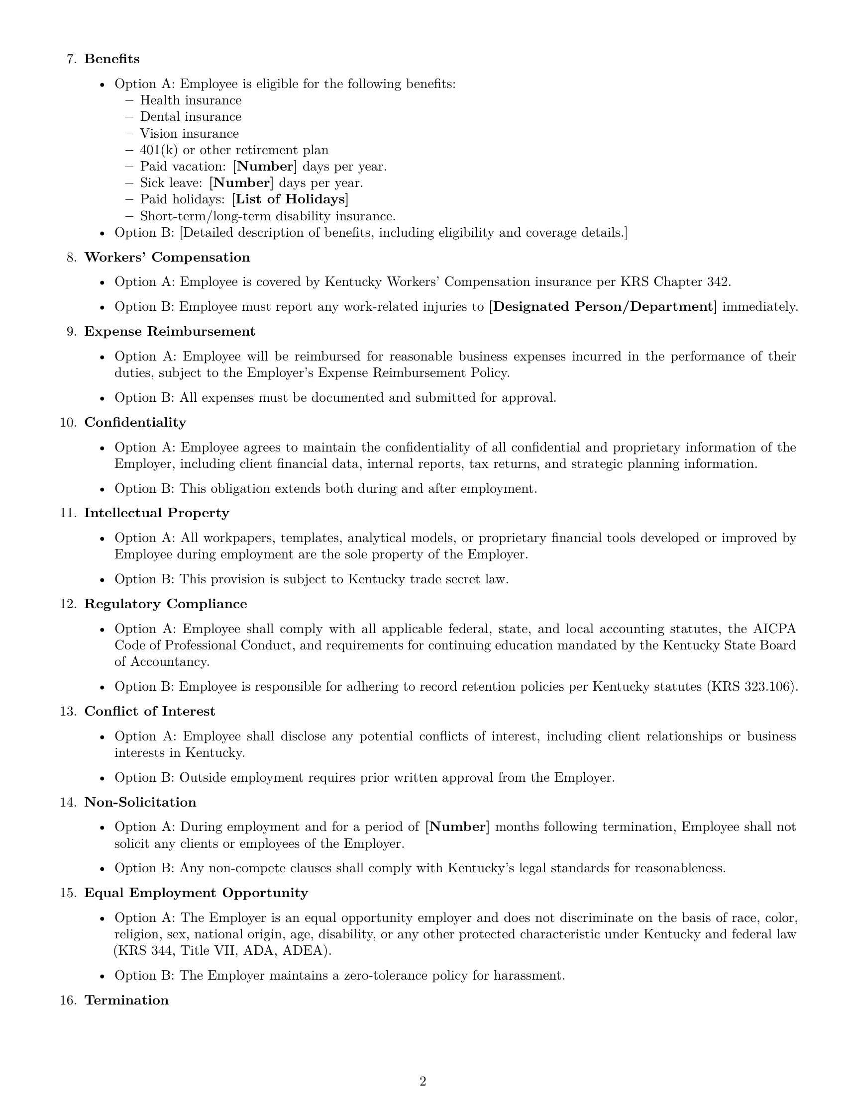 Preview page 2 of Free Kentucky accountant employment contract template