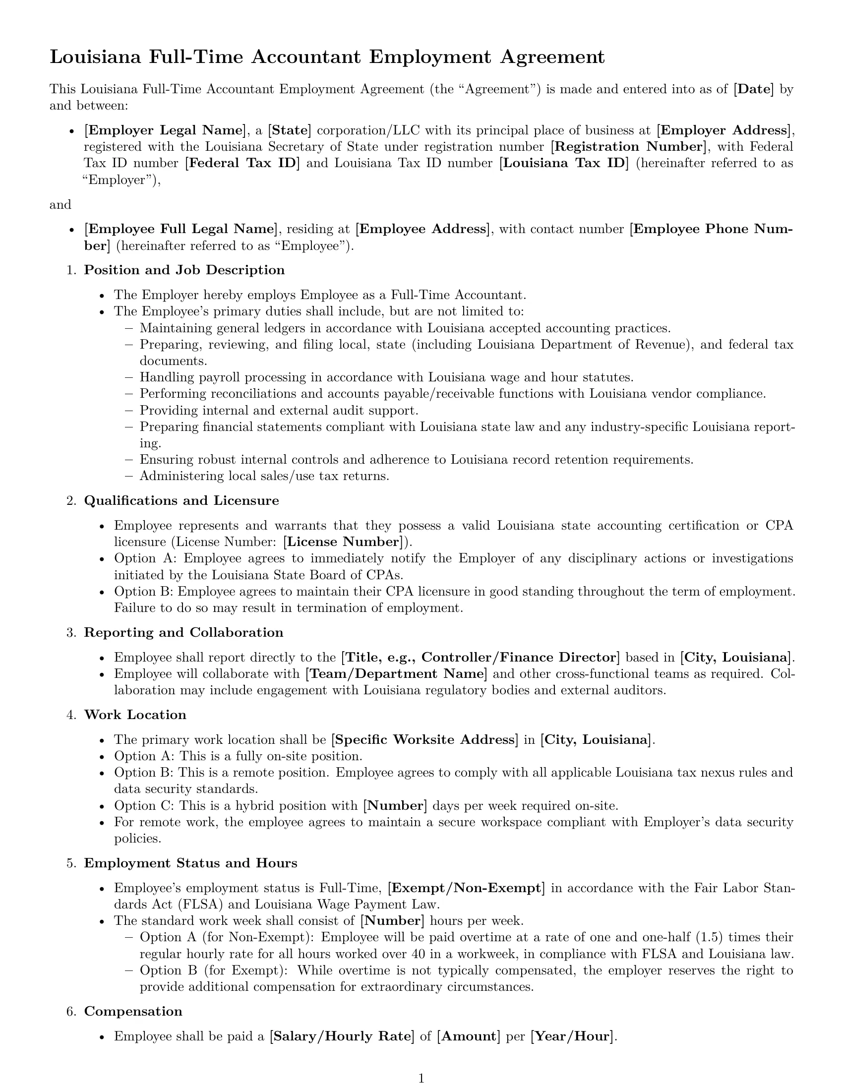Preview page 1 of Free Louisiana accountant employment contract template