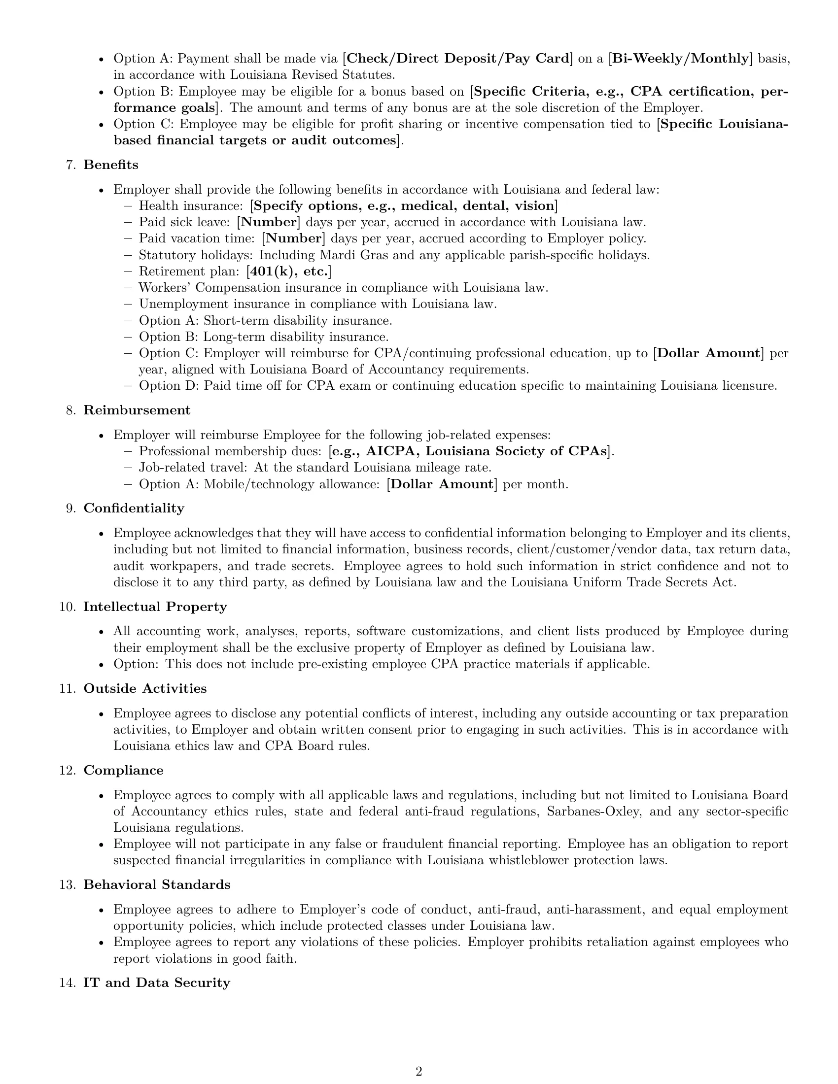 Preview page 2 of Free Louisiana accountant employment contract template