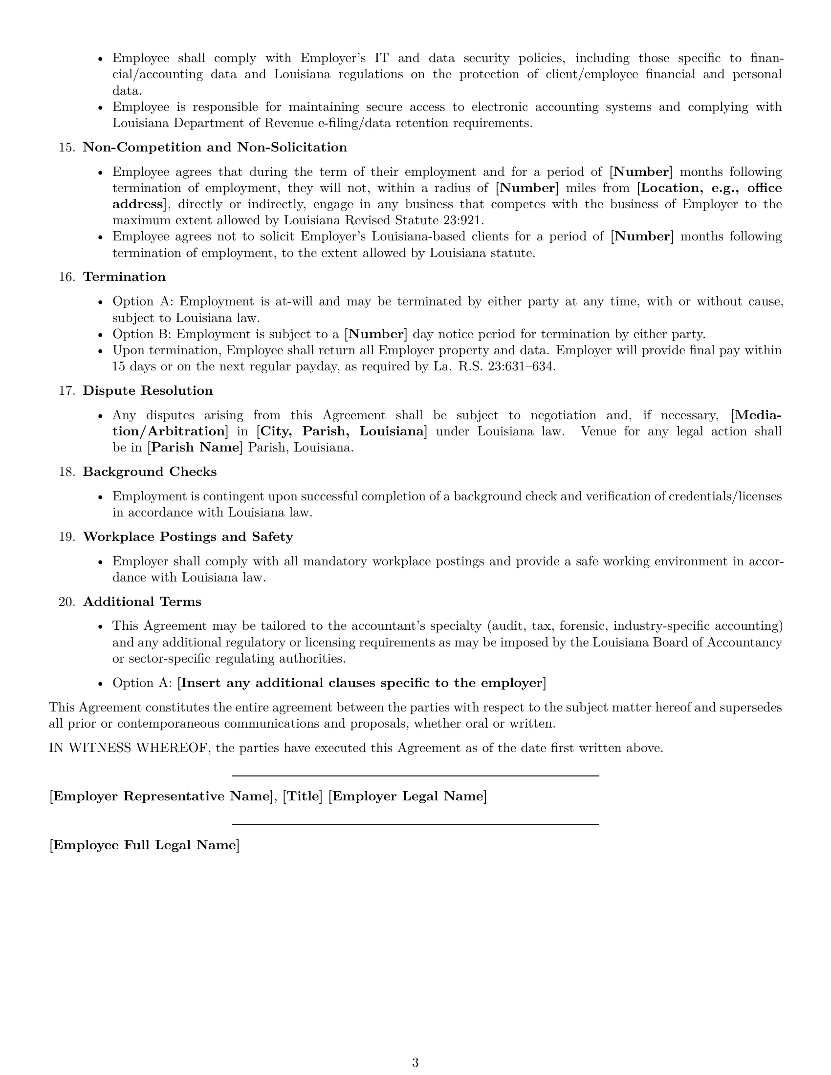 Preview page 3 of Free Louisiana accountant employment contract template