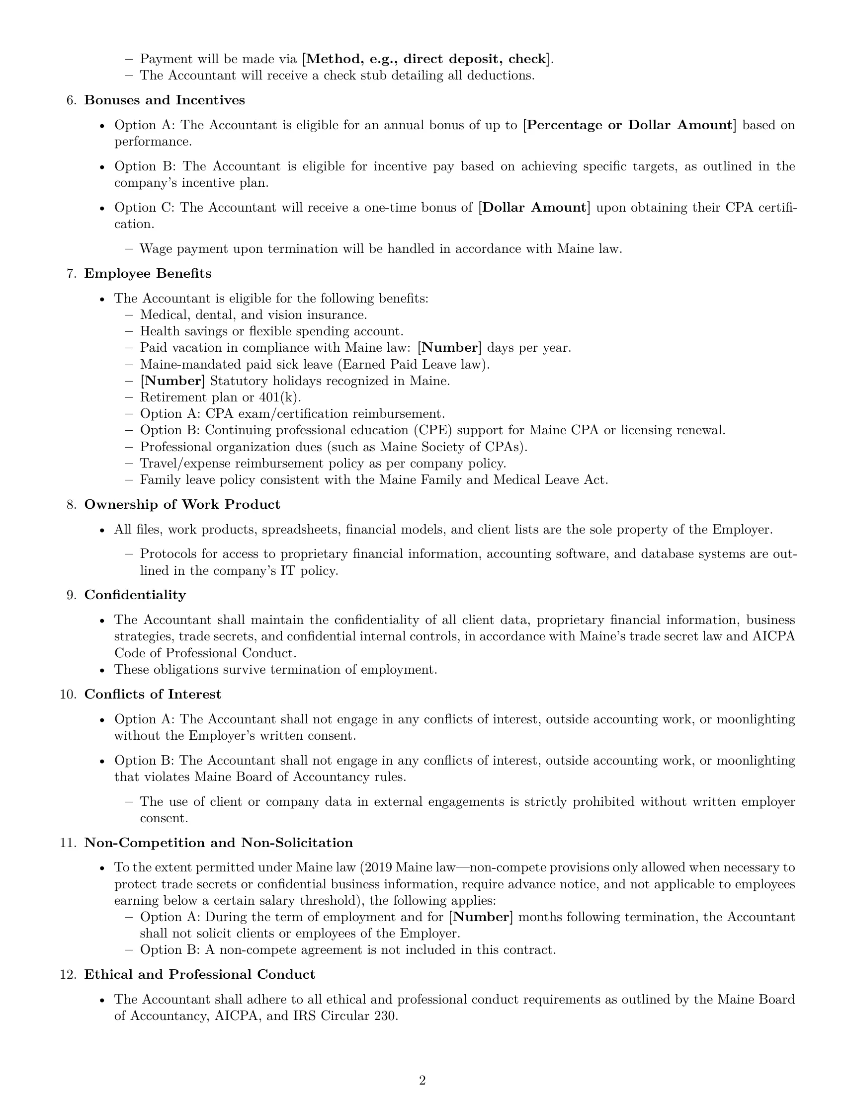 Preview page 2 of Free Maine accountant employment contract template