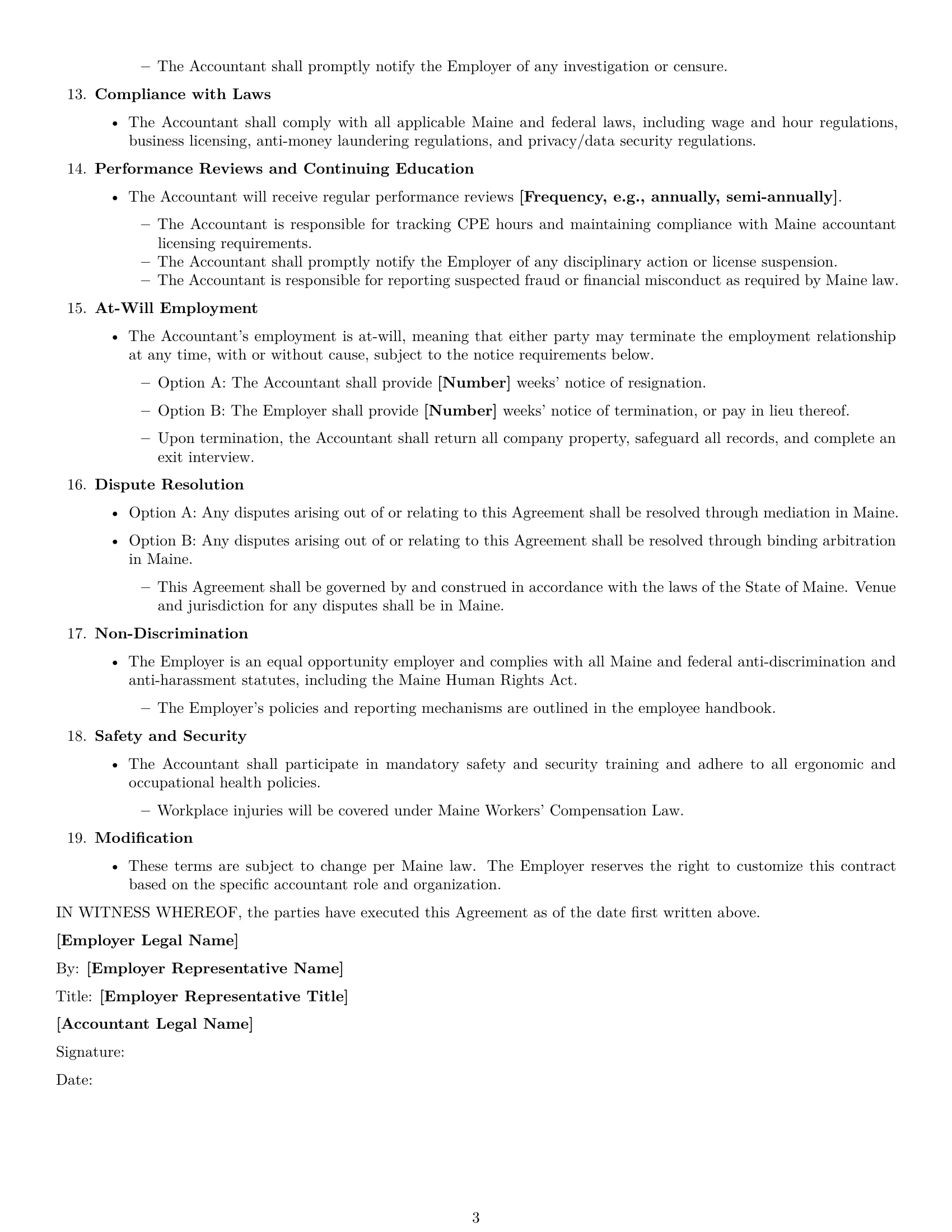 Preview page 3 of Free Maine accountant employment contract template