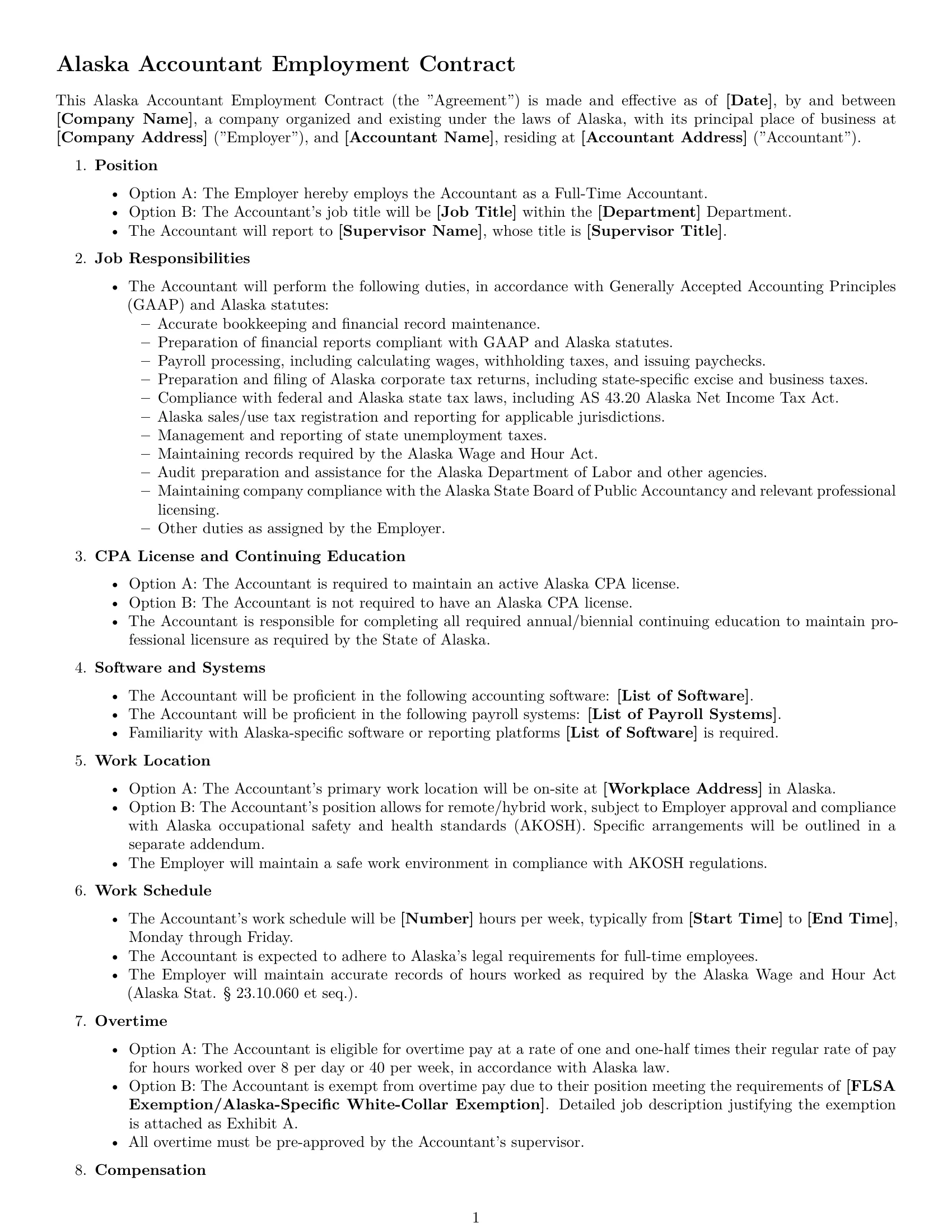 Preview page 1 of Free Alaska accountant employment contract template