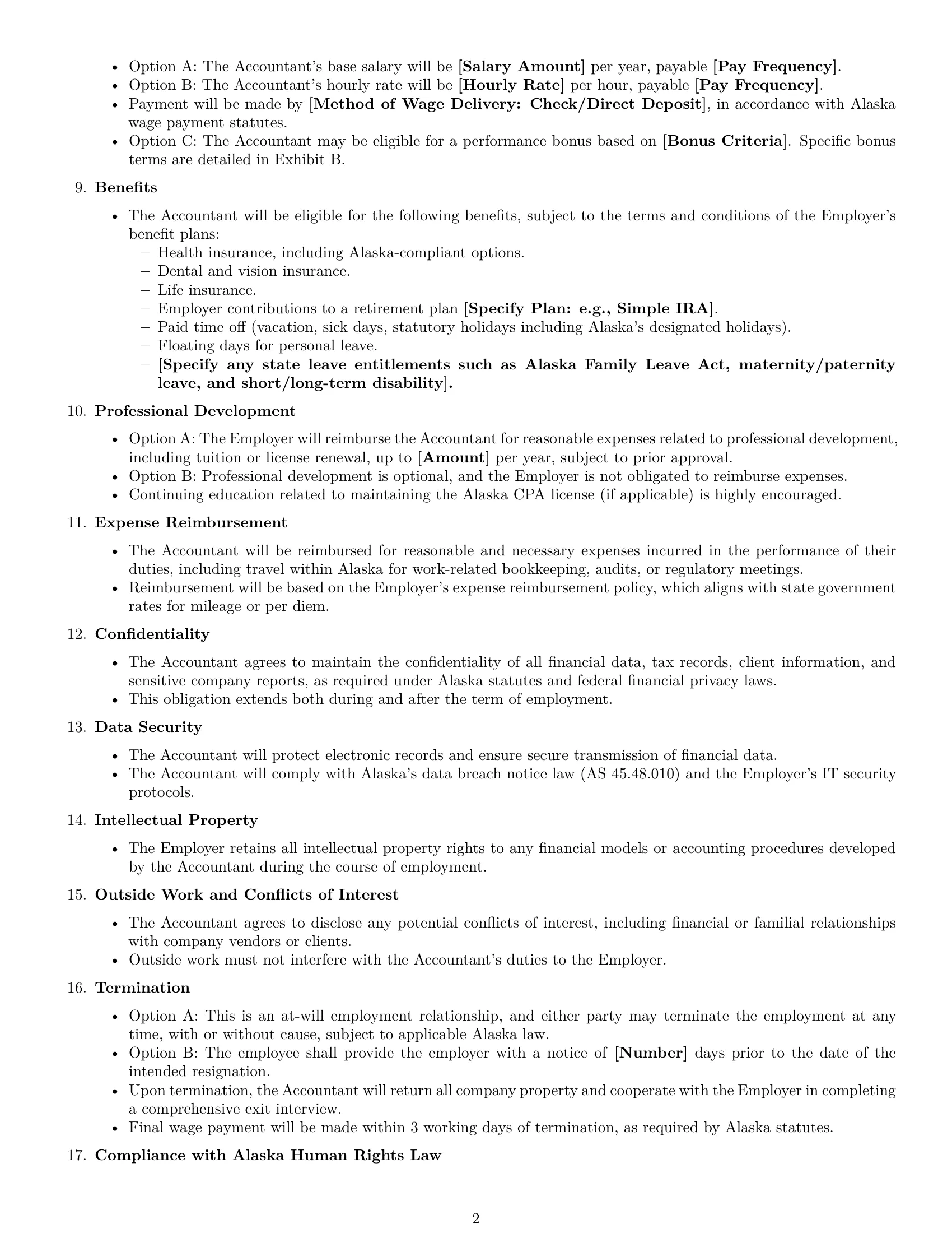 Preview page 2 of Free Alaska accountant employment contract template