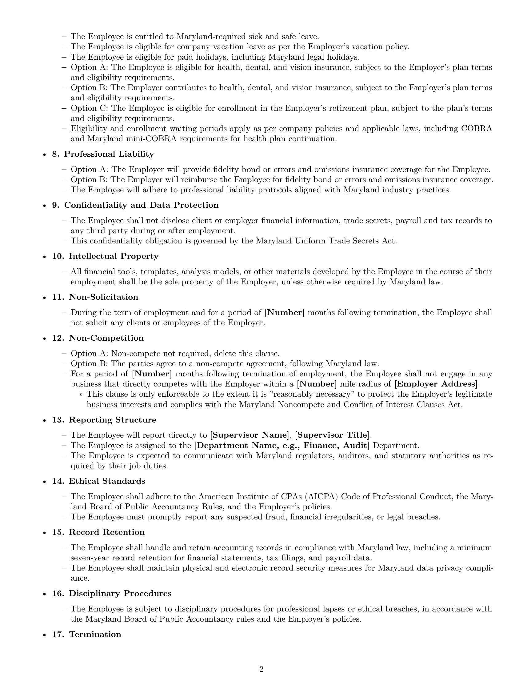 Preview page 2 of Free Maryland accountant employment contract template