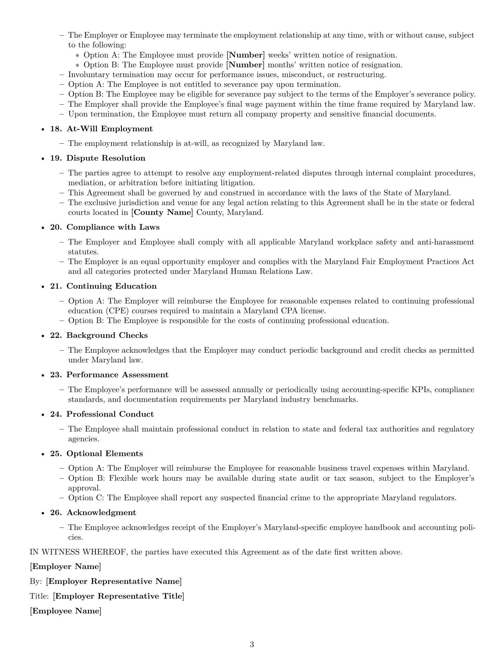 Preview page 3 of Free Maryland accountant employment contract template