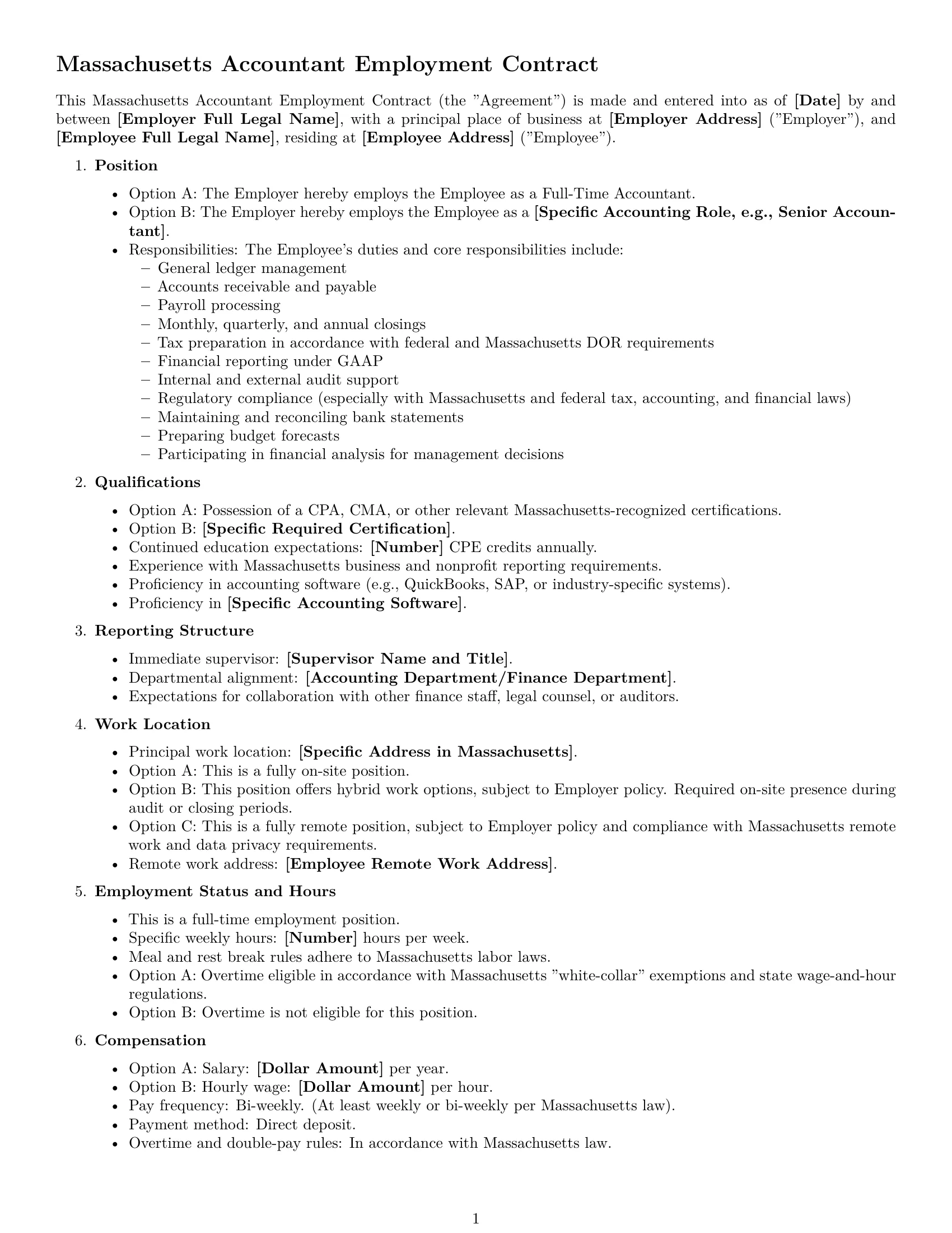 Preview page 1 of Free Massachusetts accountant employment contract template
