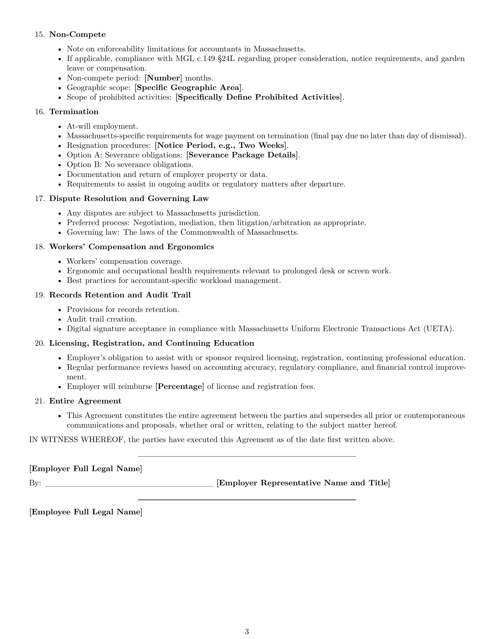 Preview page 3 of Free Massachusetts accountant employment contract template