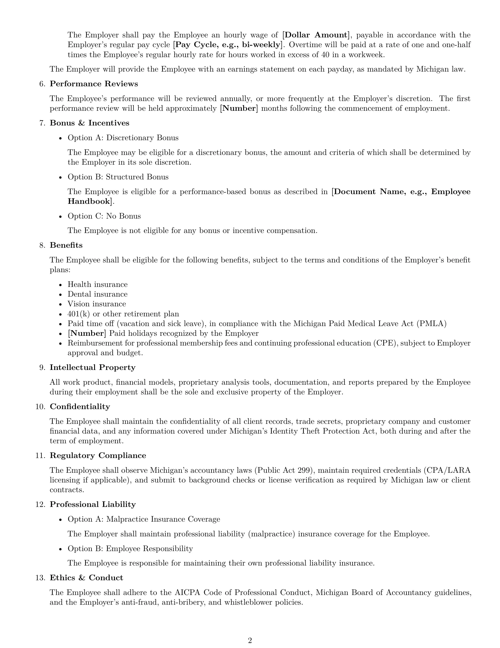 Preview page 2 of Free Michigan accountant employment contract template
