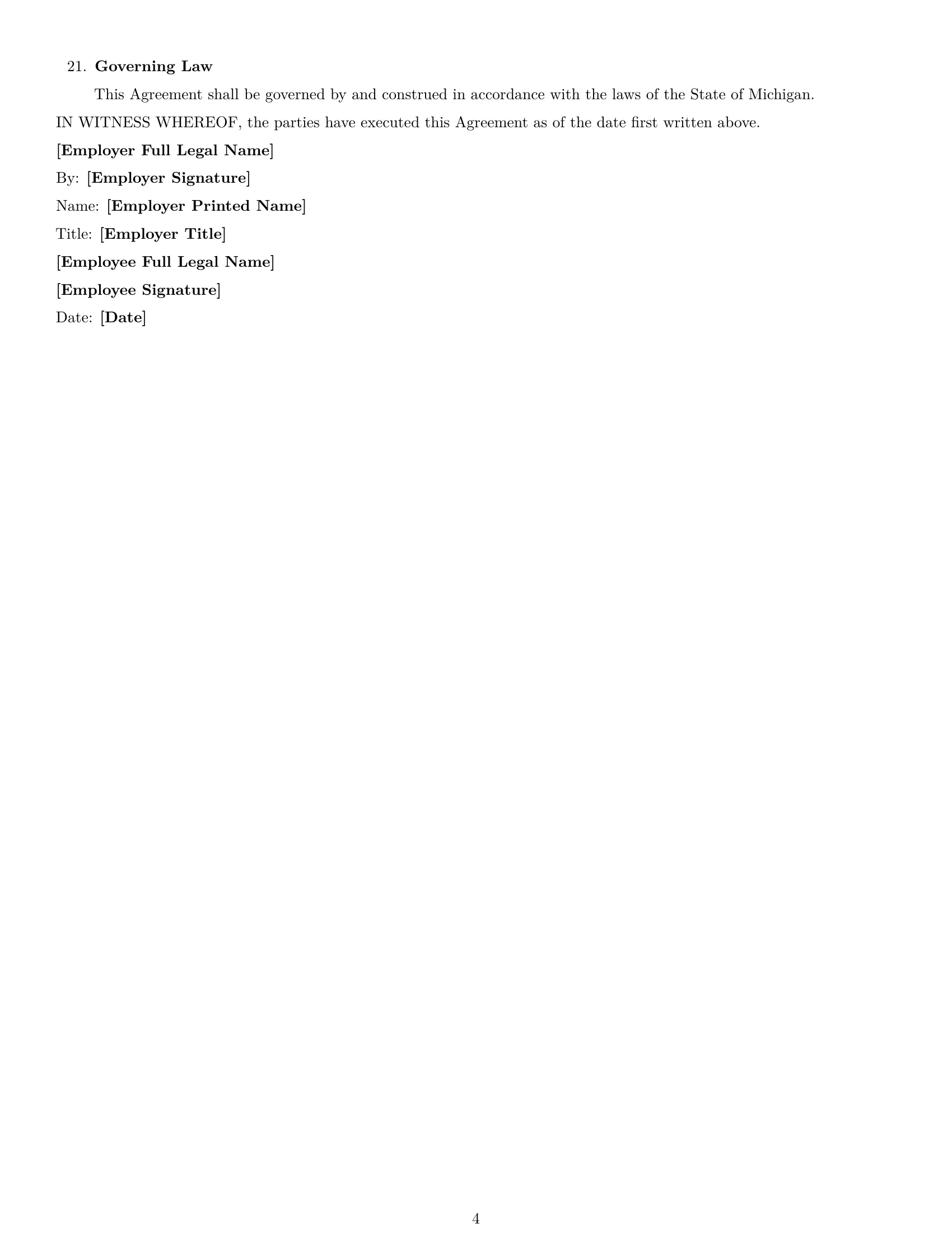Preview page 4 of Free Michigan accountant employment contract template