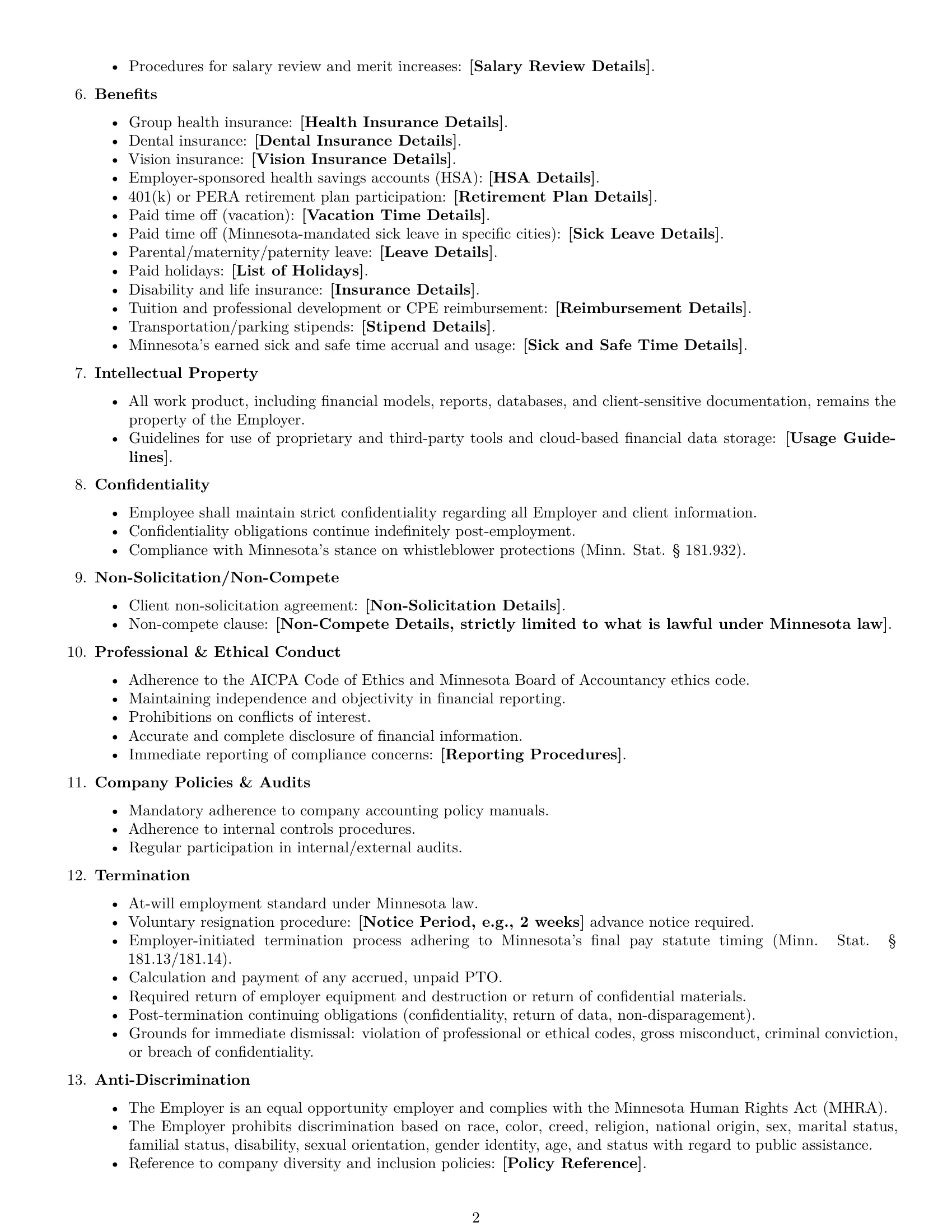 Preview page 2 of Free Minnesota accountant employment contract template