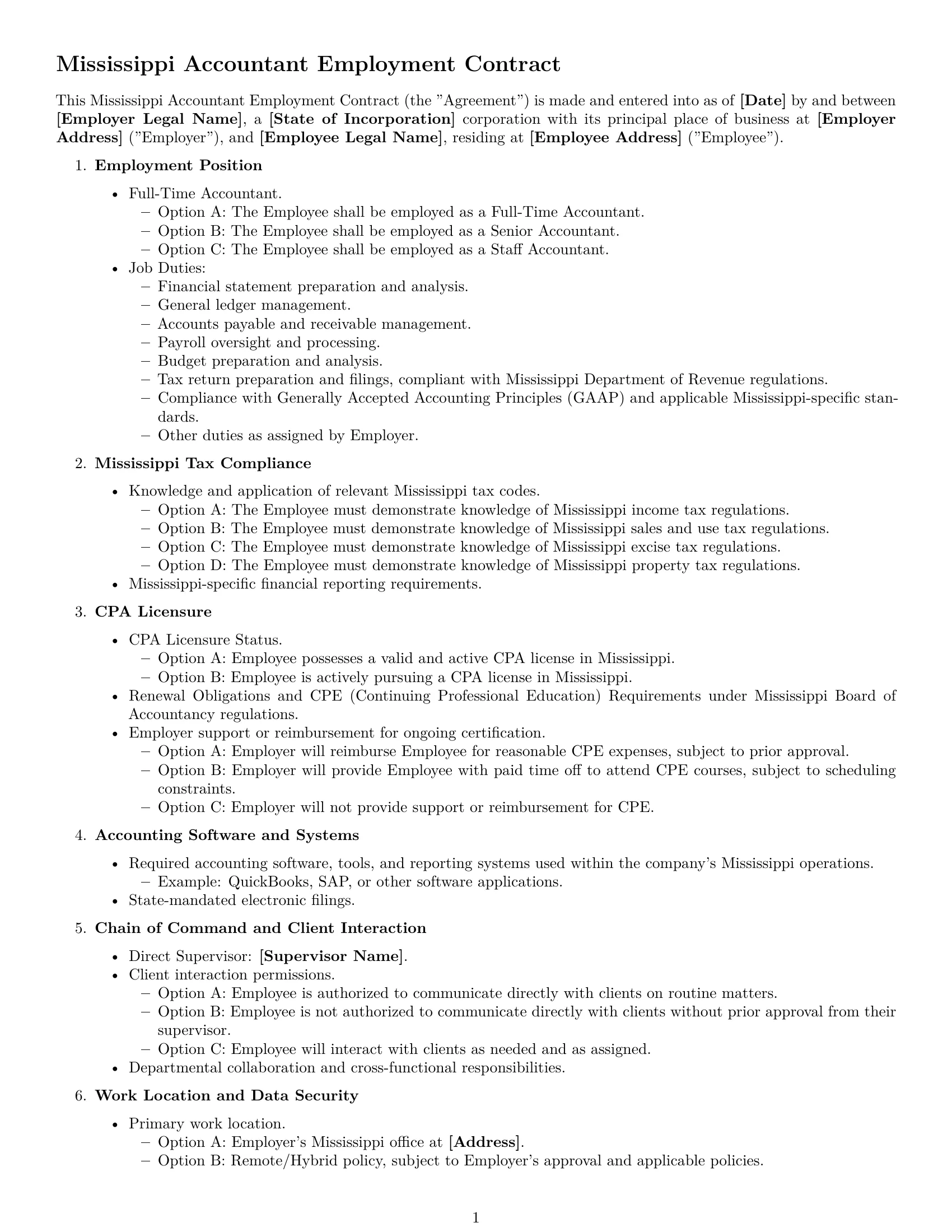 Preview page 1 of Free Mississippi accountant employment contract template