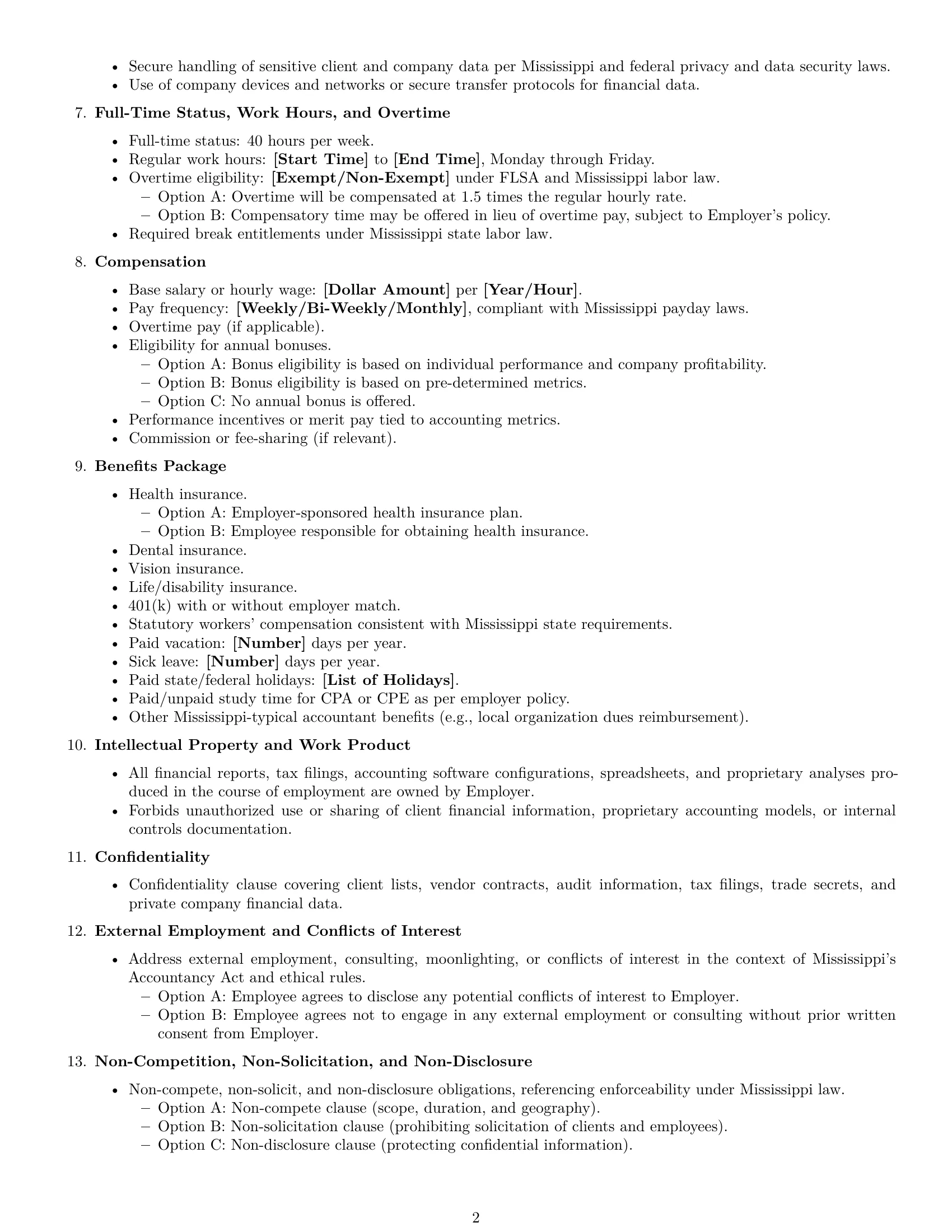 Preview page 2 of Free Mississippi accountant employment contract template