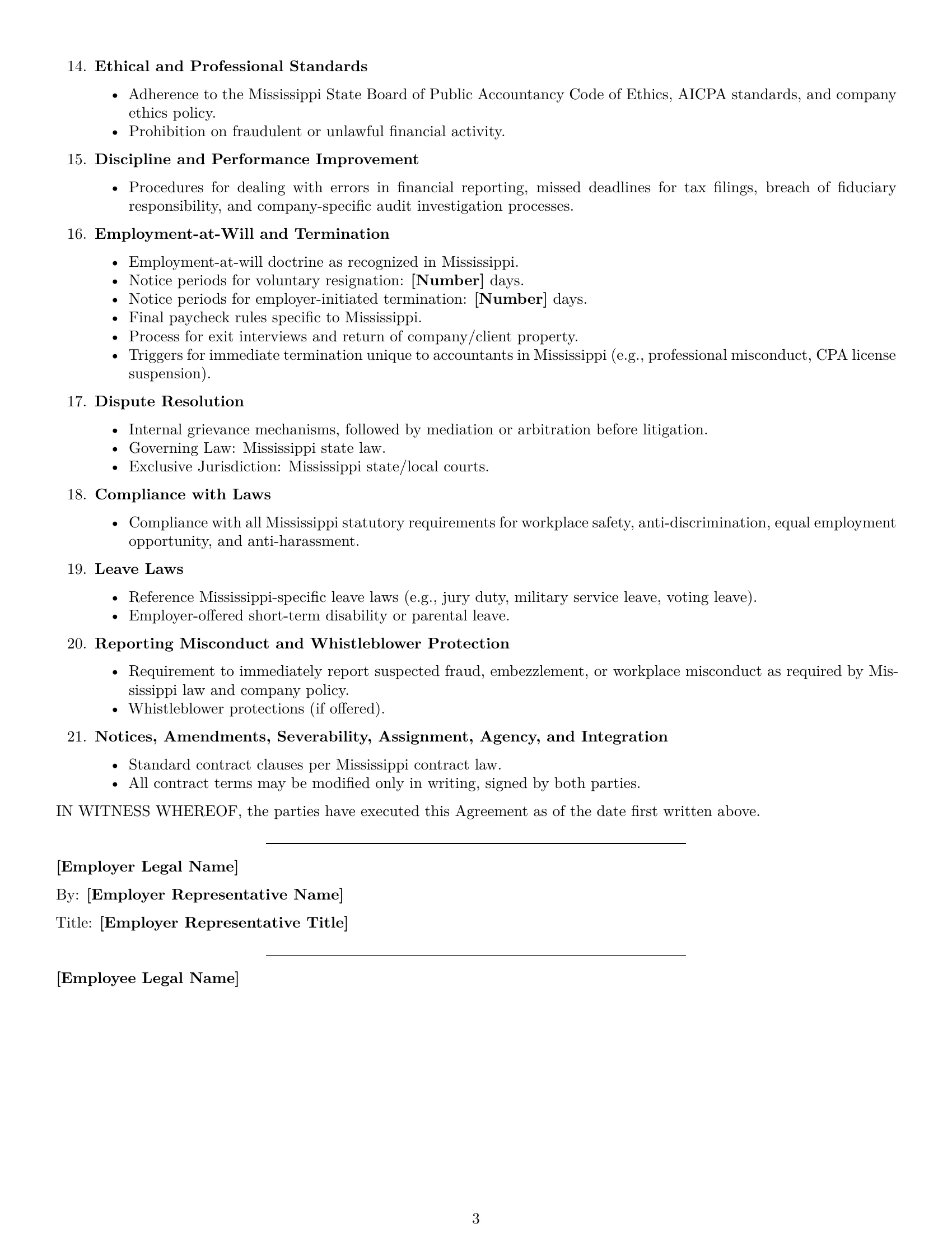 Preview page 3 of Free Mississippi accountant employment contract template