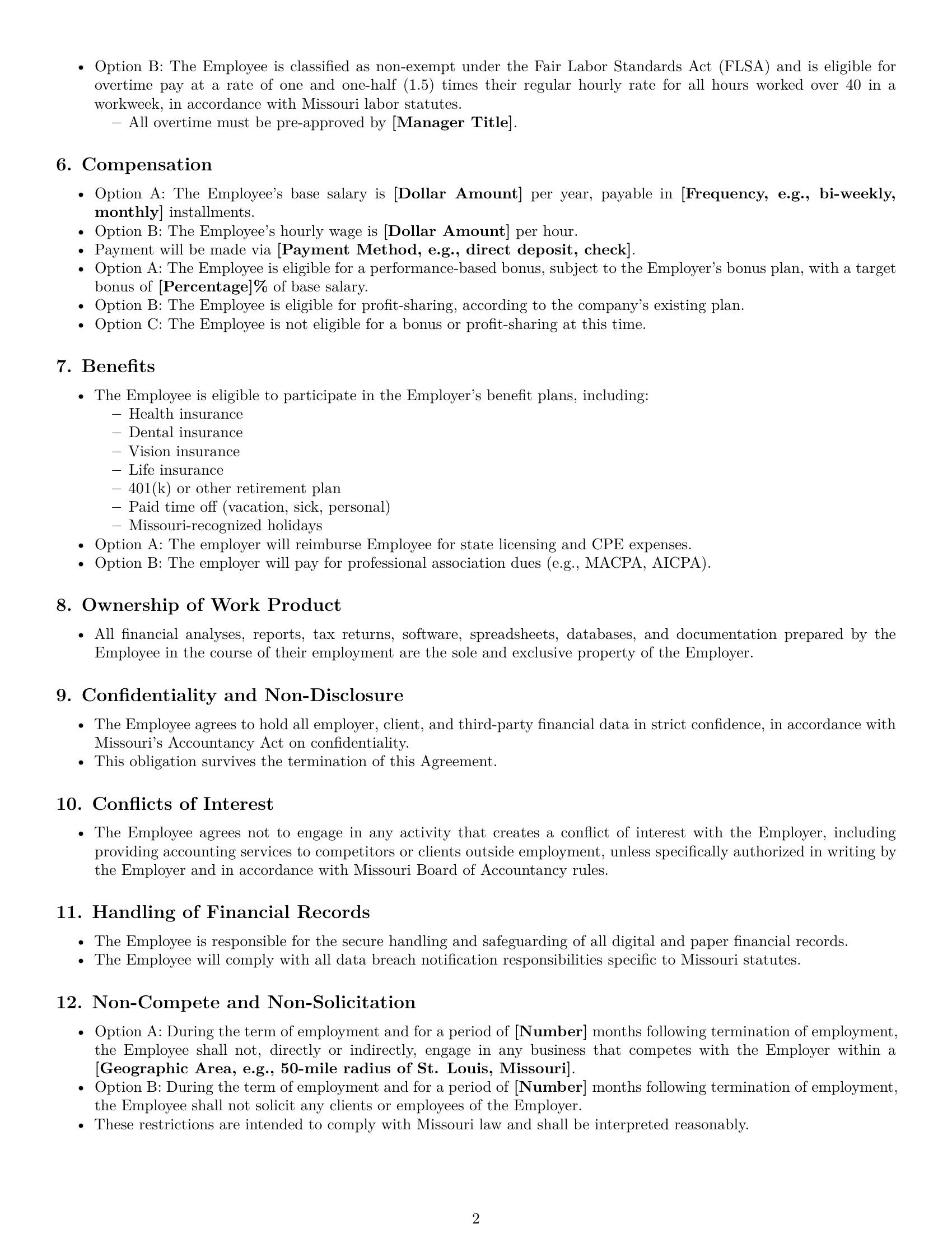 Preview page 2 of Free Missouri accountant employment contract template
