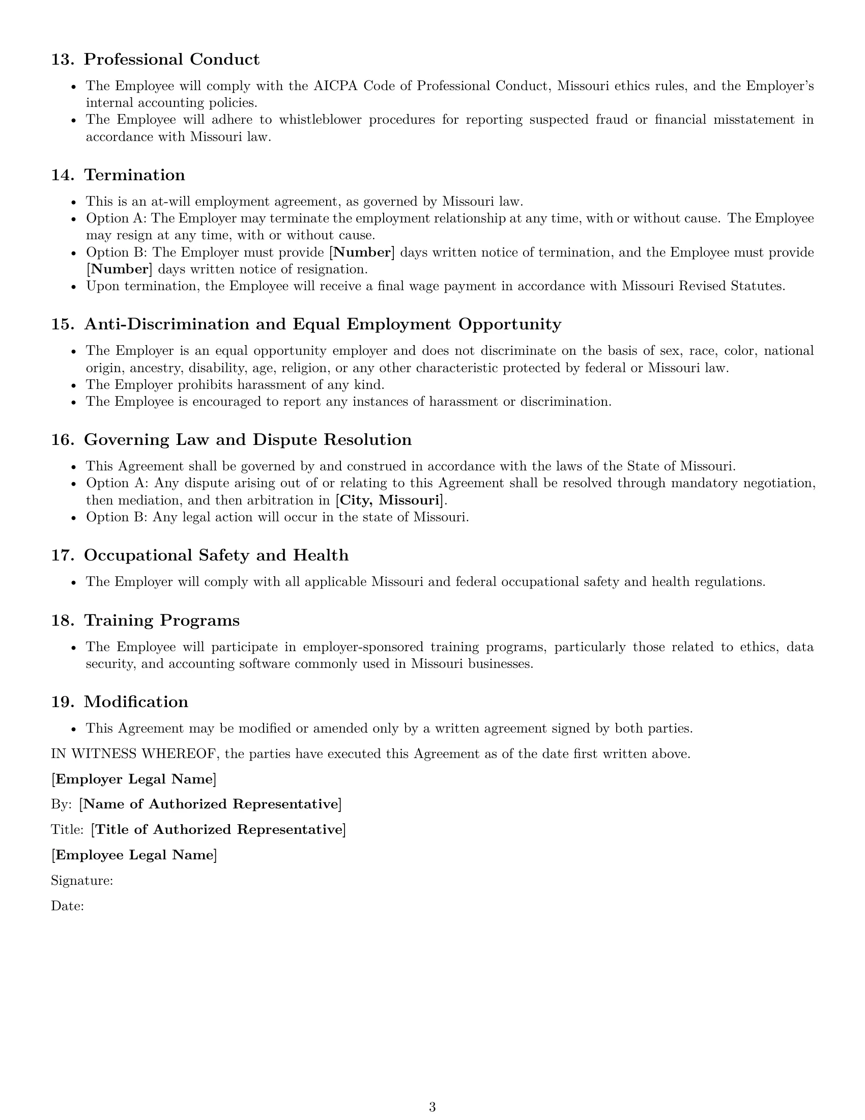Preview page 3 of Free Missouri accountant employment contract template