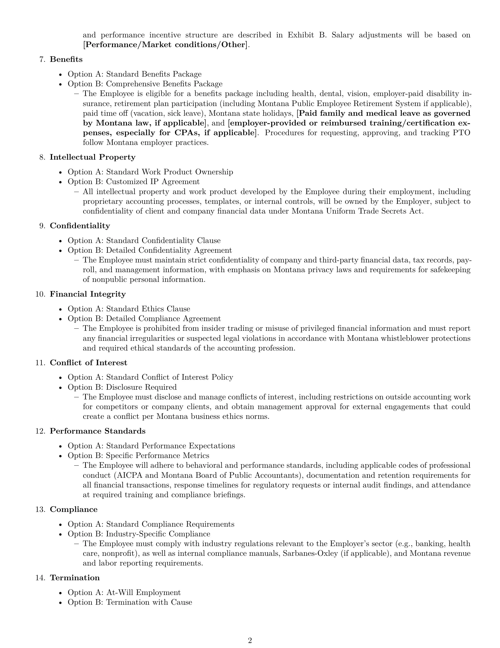 Preview page 2 of Free Montana accountant employment contract template