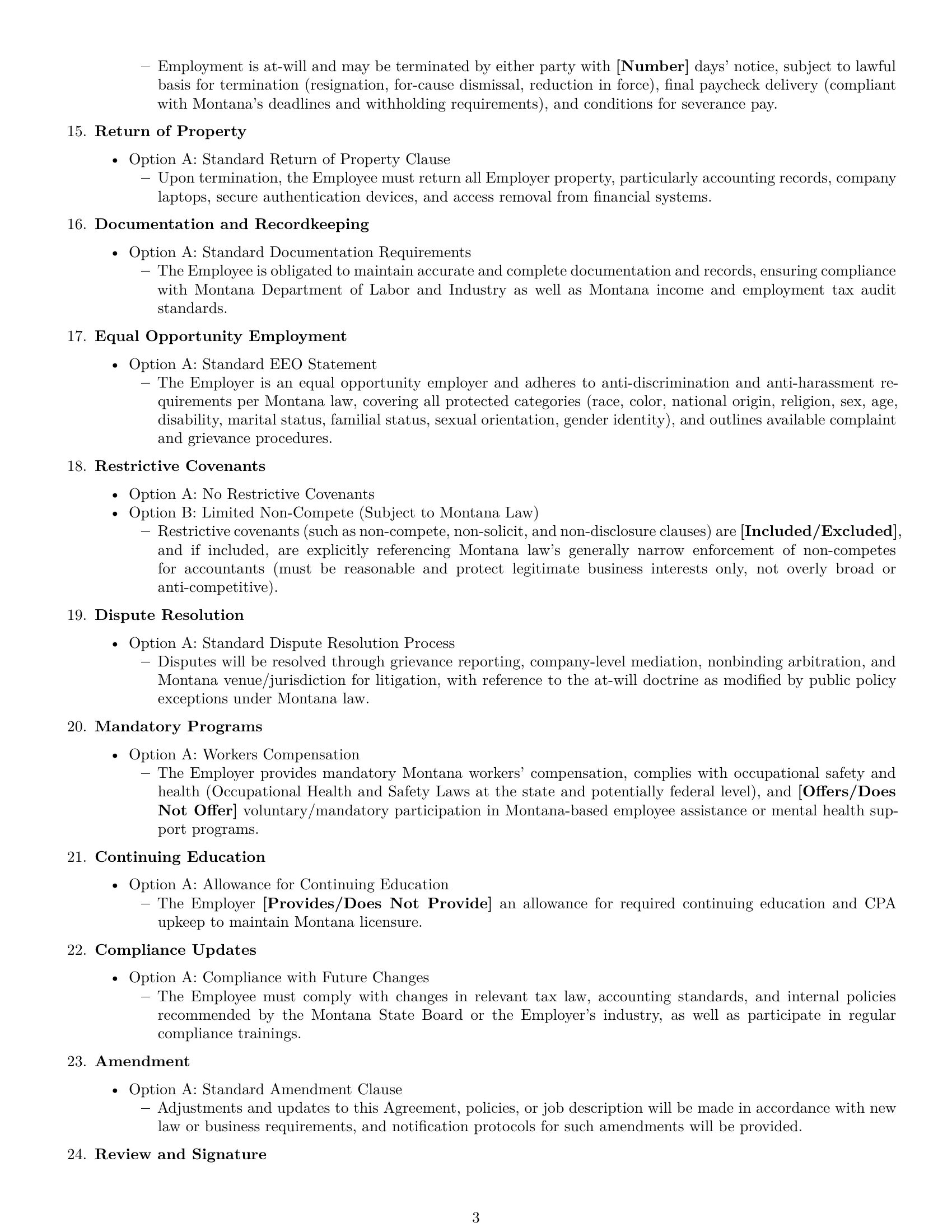 Preview page 3 of Free Montana accountant employment contract template