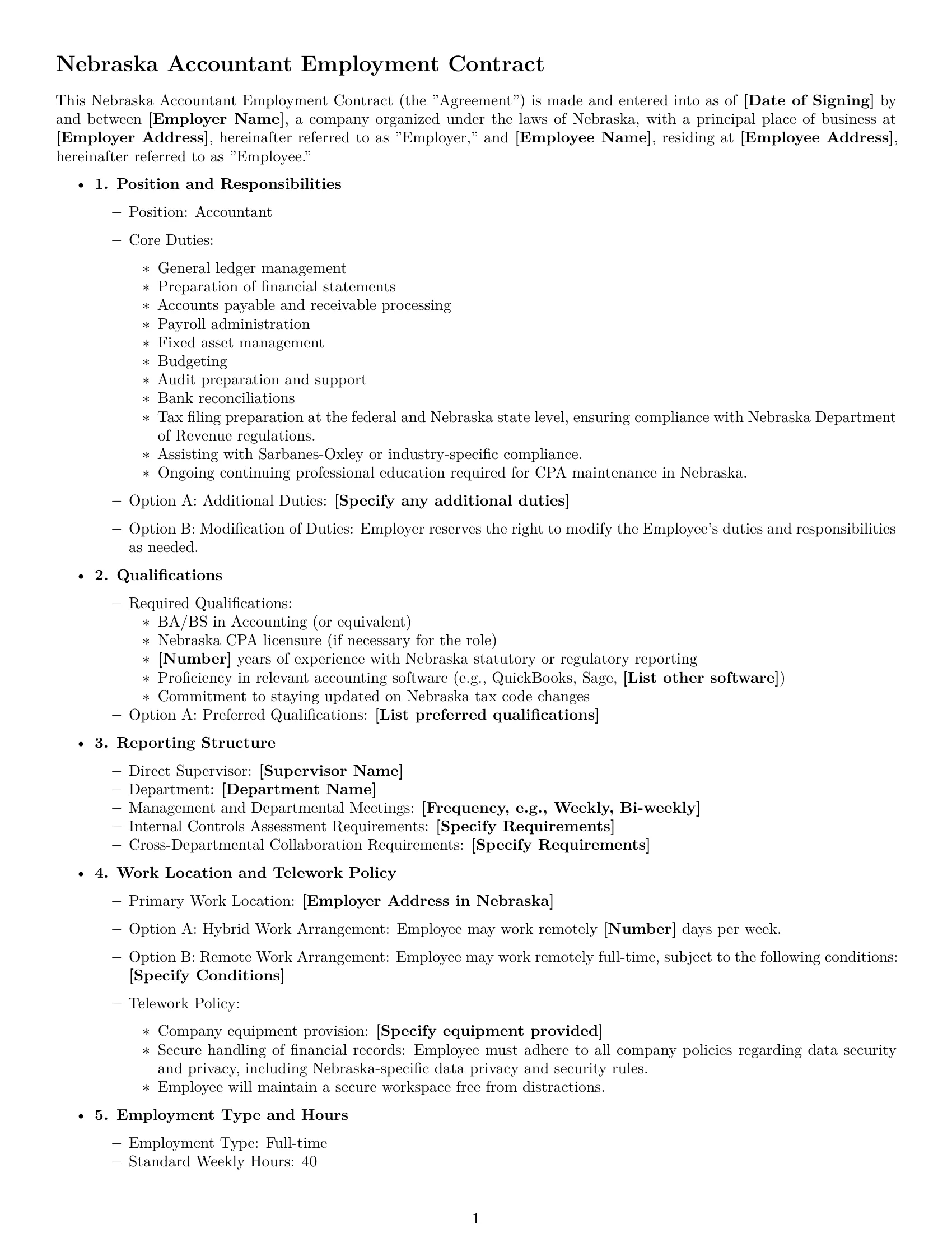 Preview page 1 of Free Nebraska accountant employment contract template
