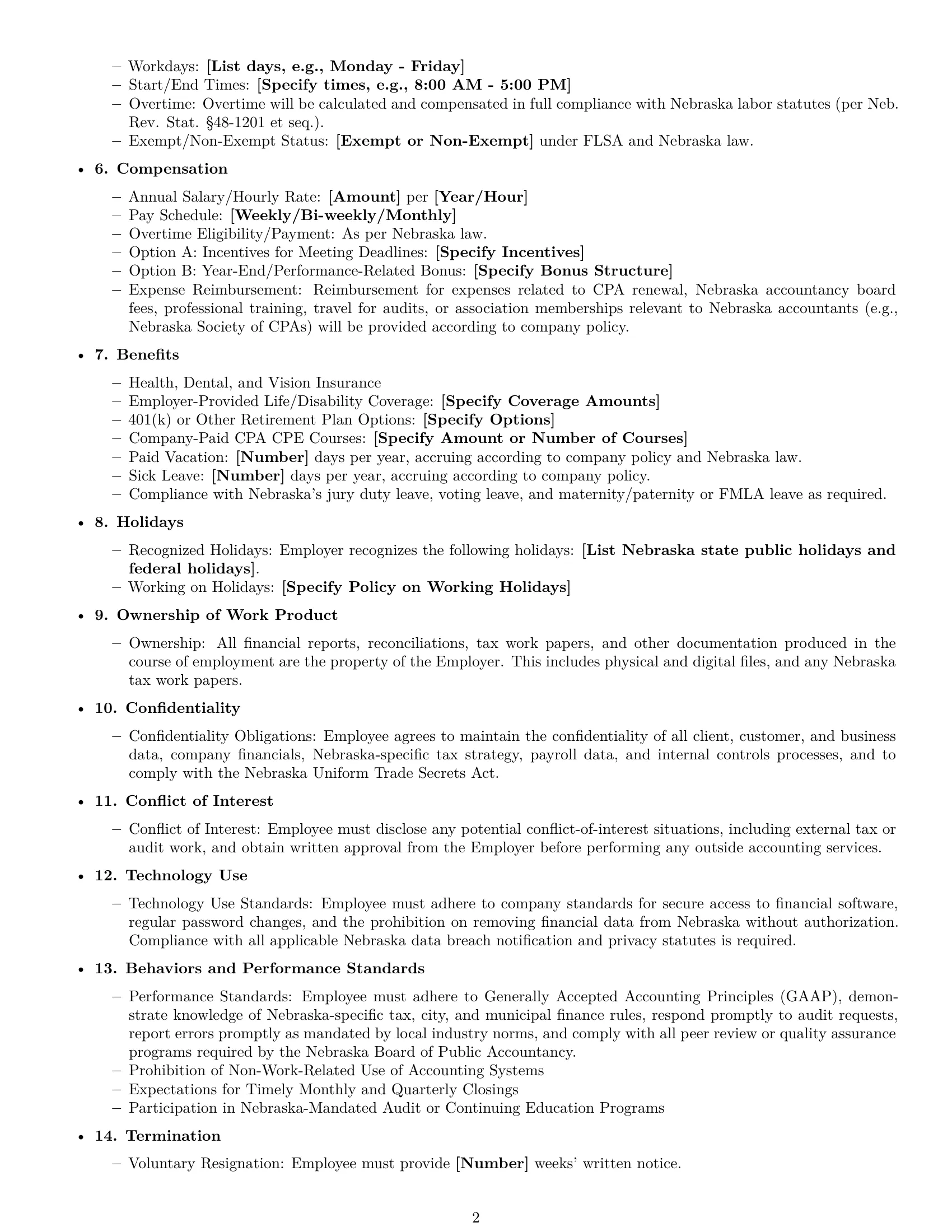 Preview page 2 of Free Nebraska accountant employment contract template