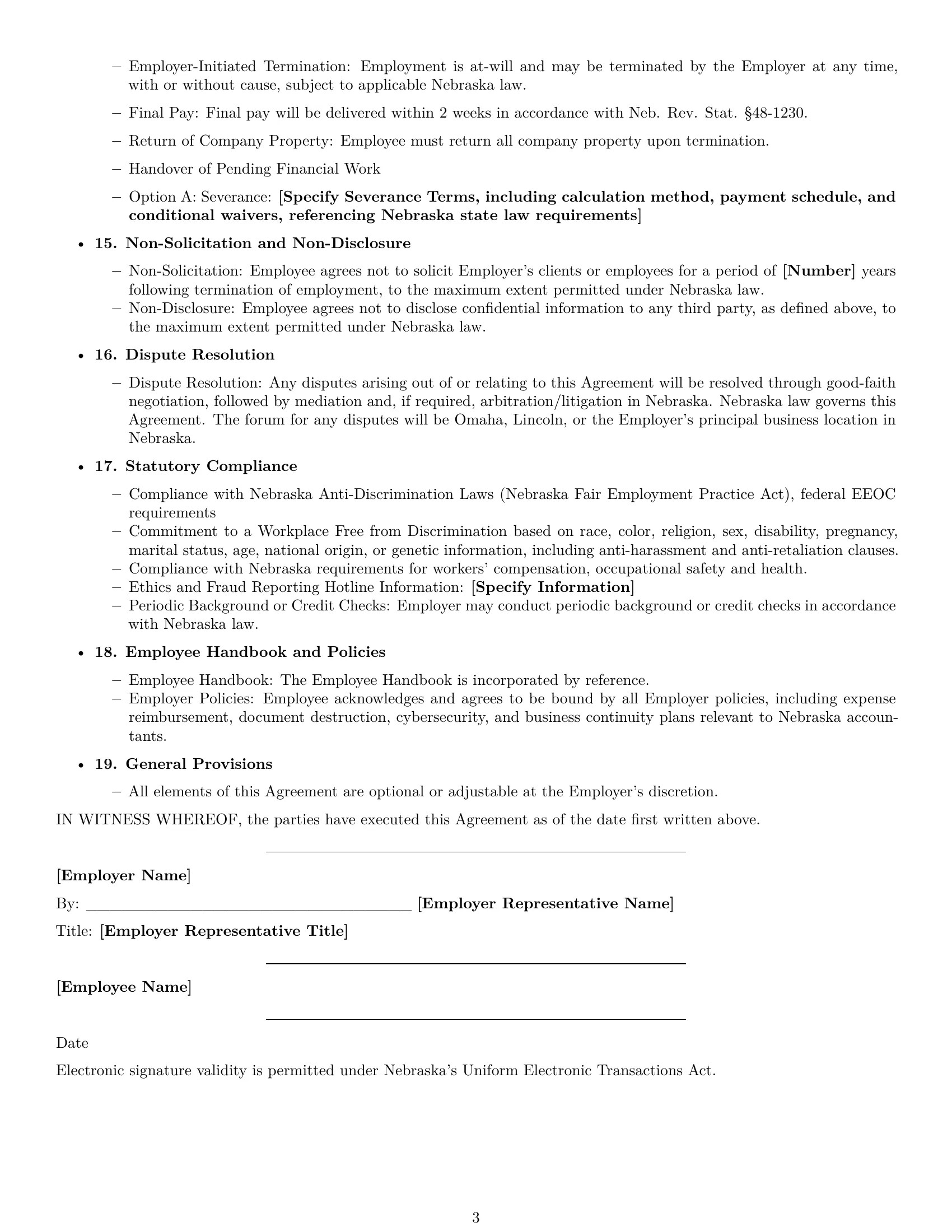 Preview page 3 of Free Nebraska accountant employment contract template