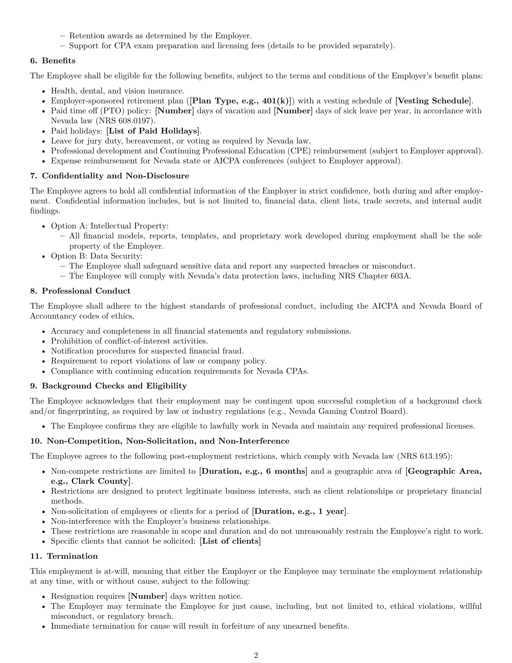 Preview page 2 of Free Nevada accountant employment contract template