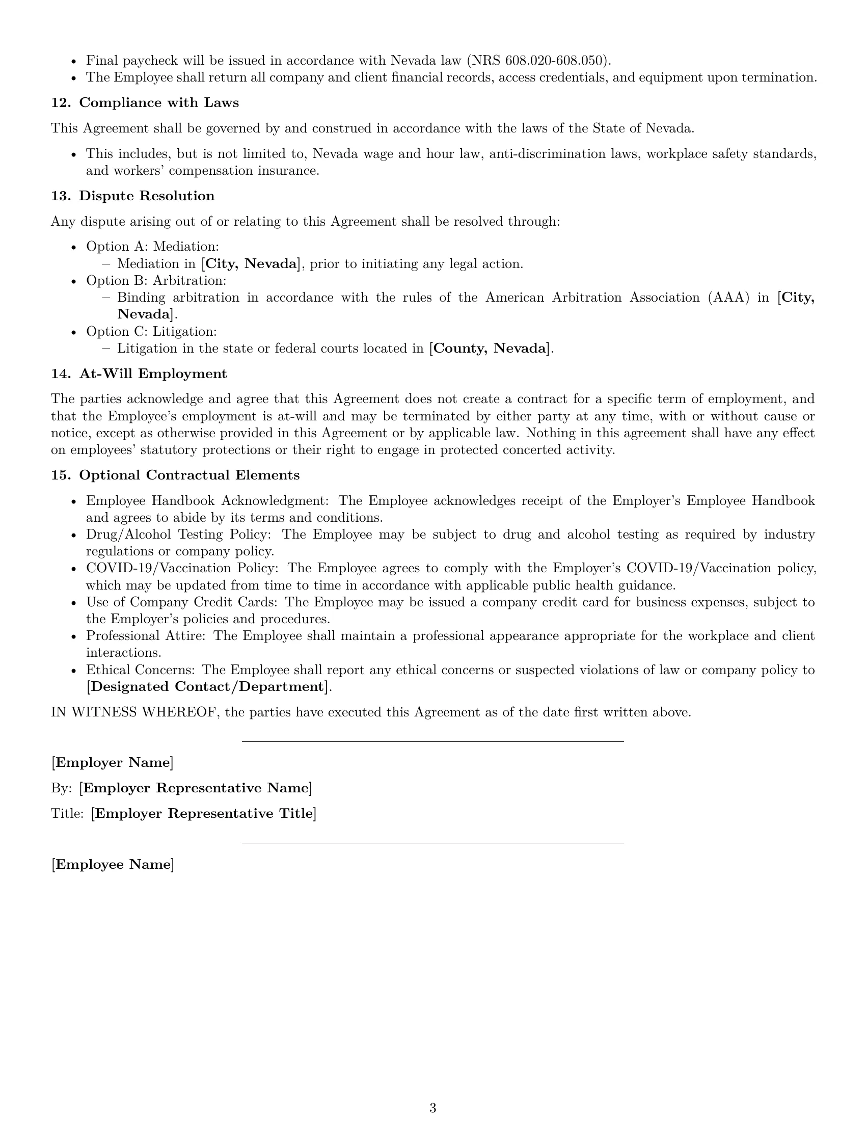 Preview page 3 of Free Nevada accountant employment contract template