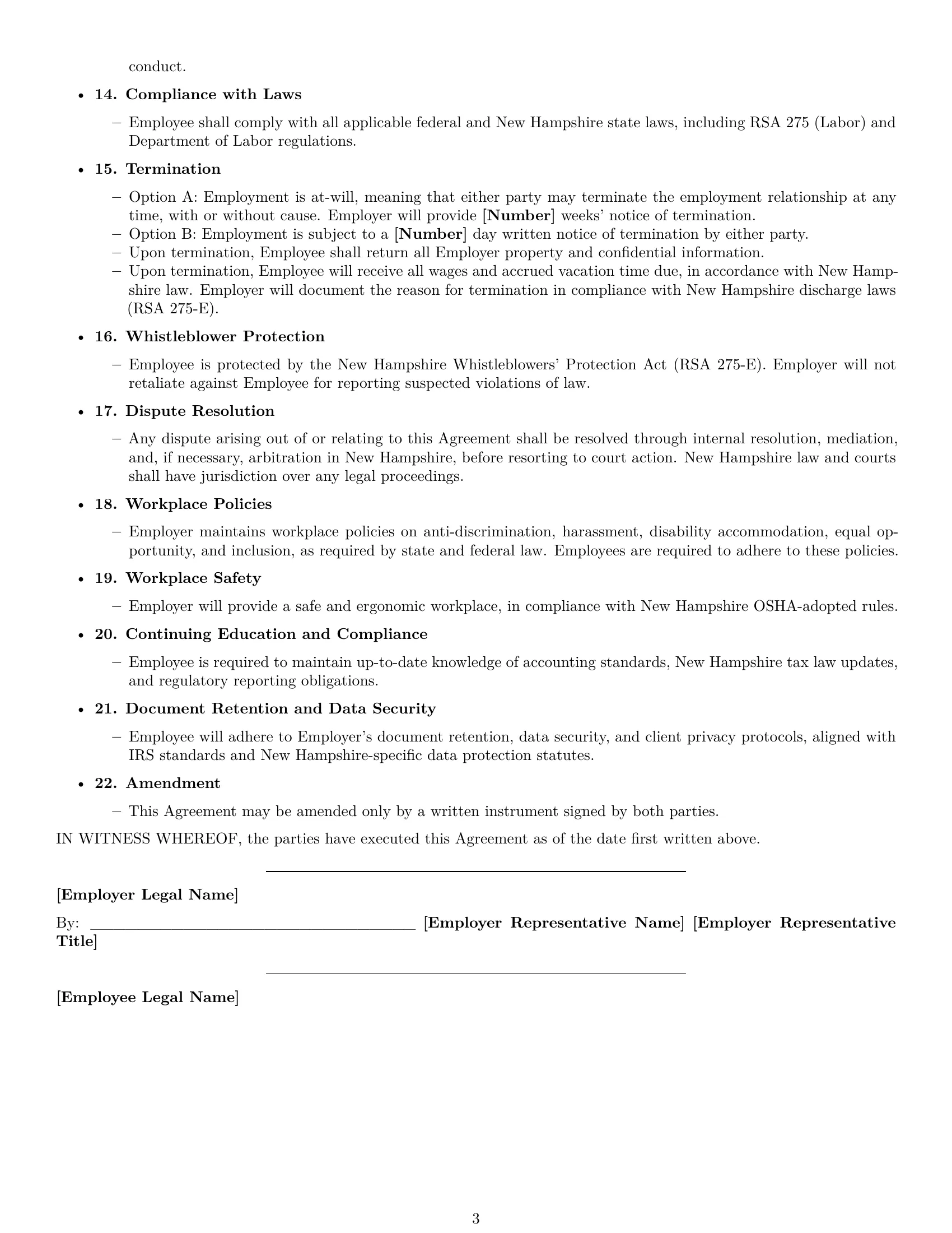 Preview page 3 of Free New Hampshire accountant employment contract template