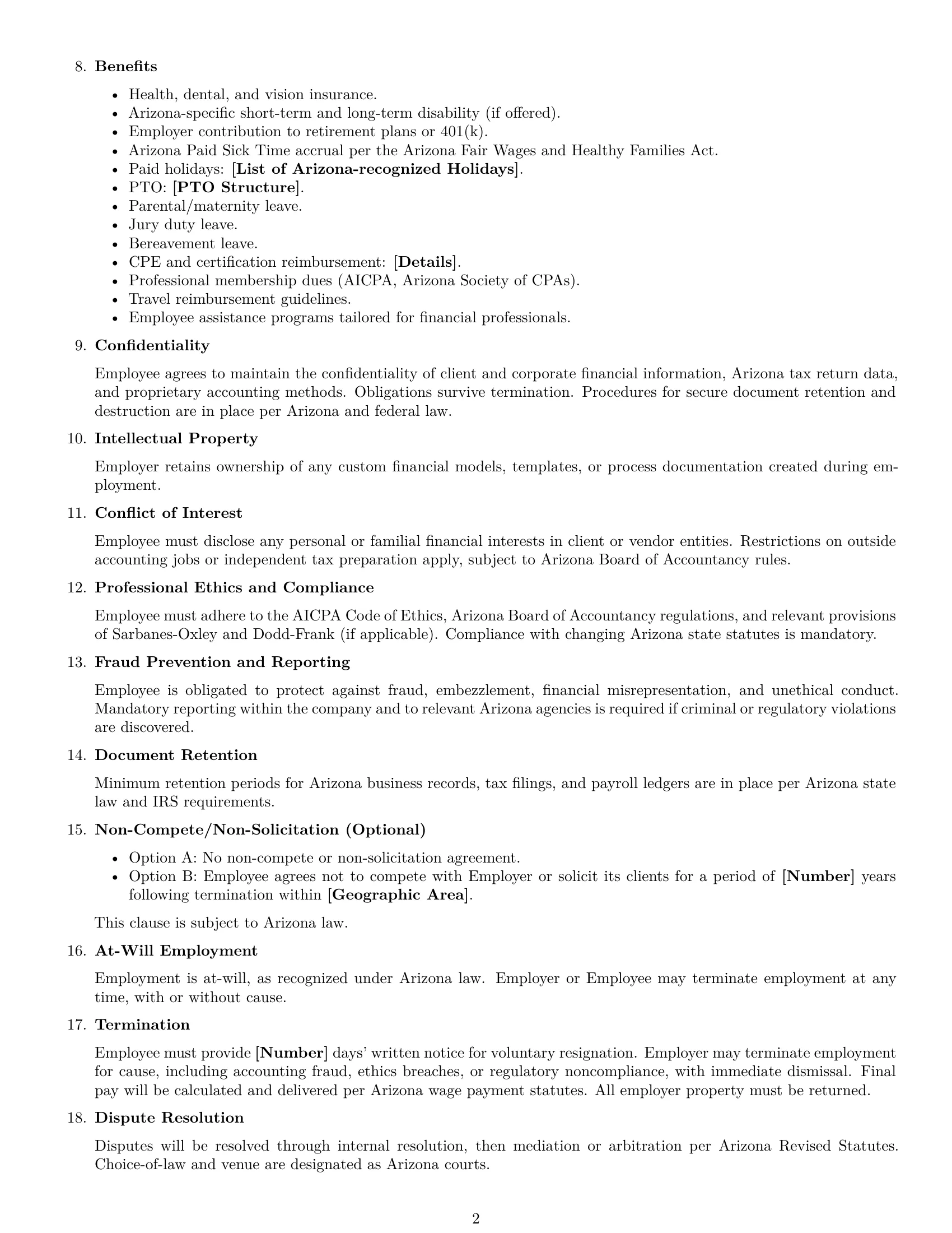 Preview page 2 of Free Arizona accountant employment contract template