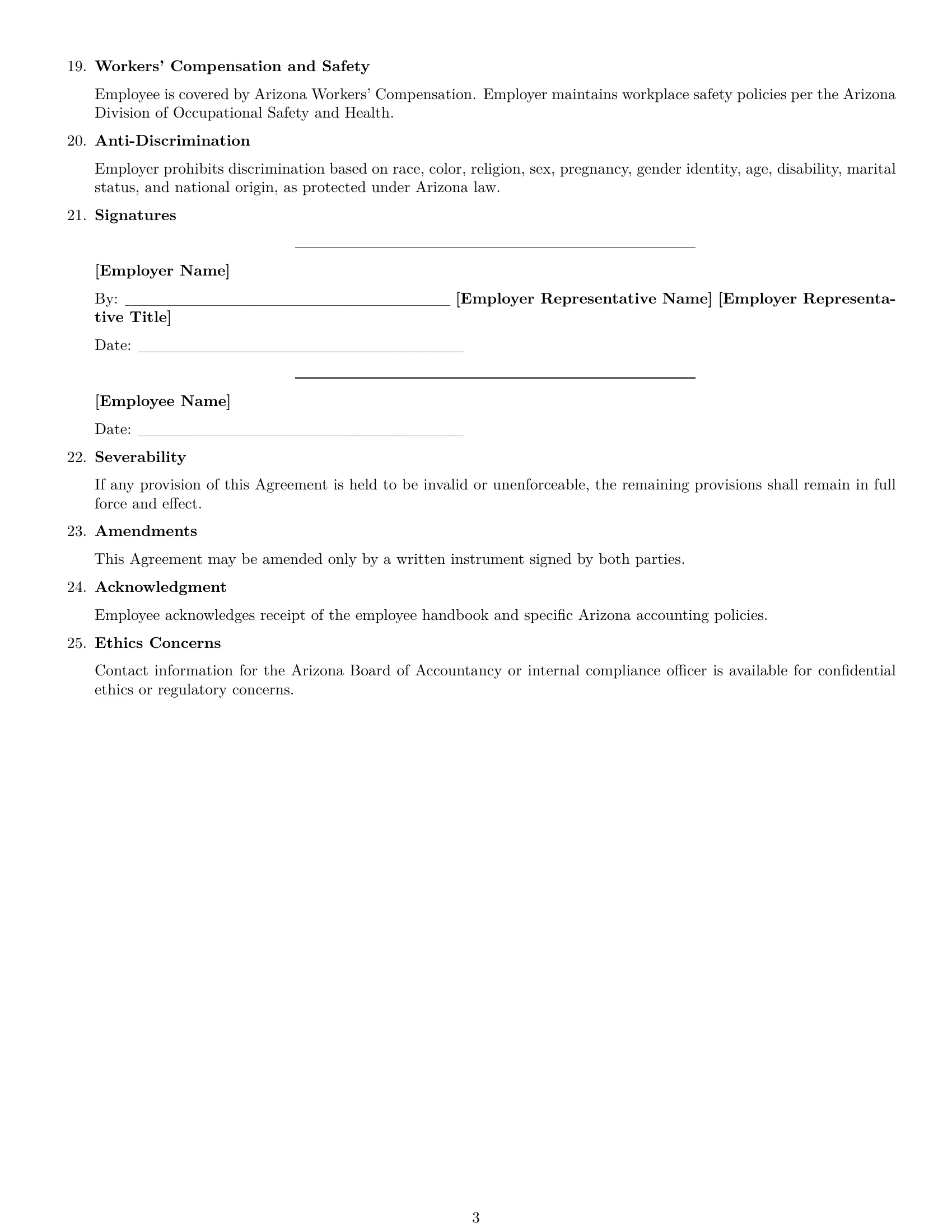 Preview page 3 of Free Arizona accountant employment contract template