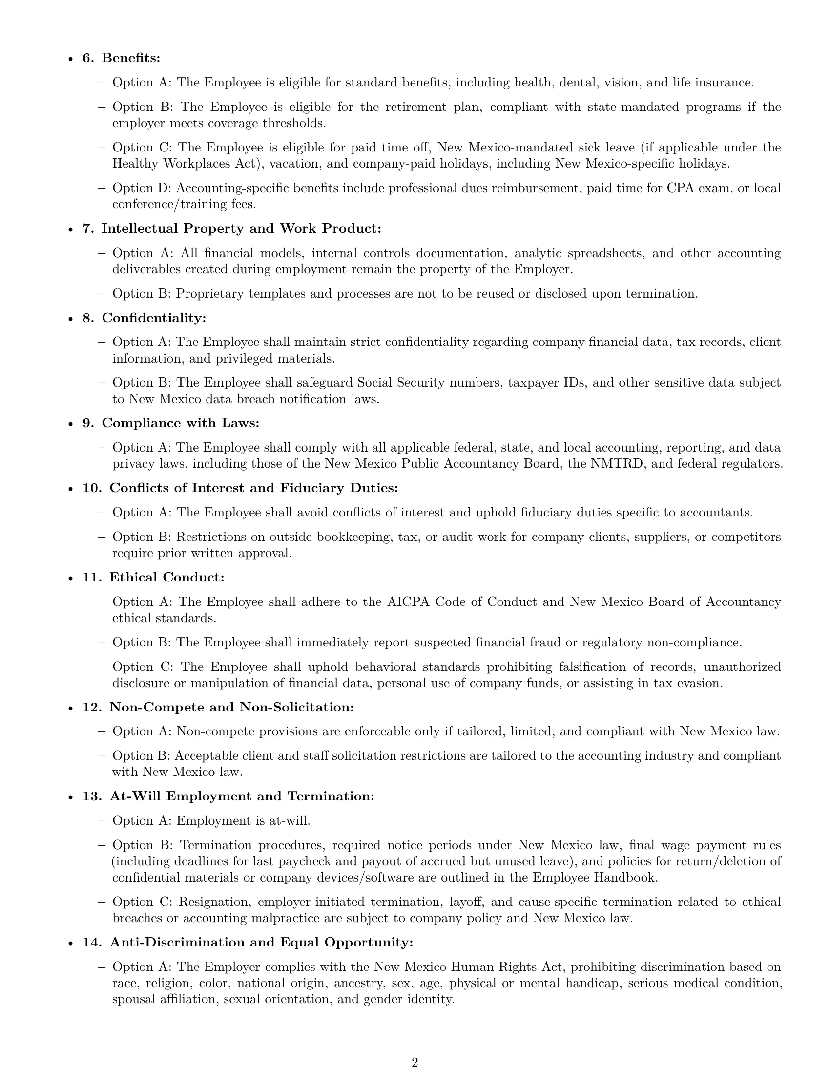 Preview page 2 of Free New Mexico accountant employment contract template