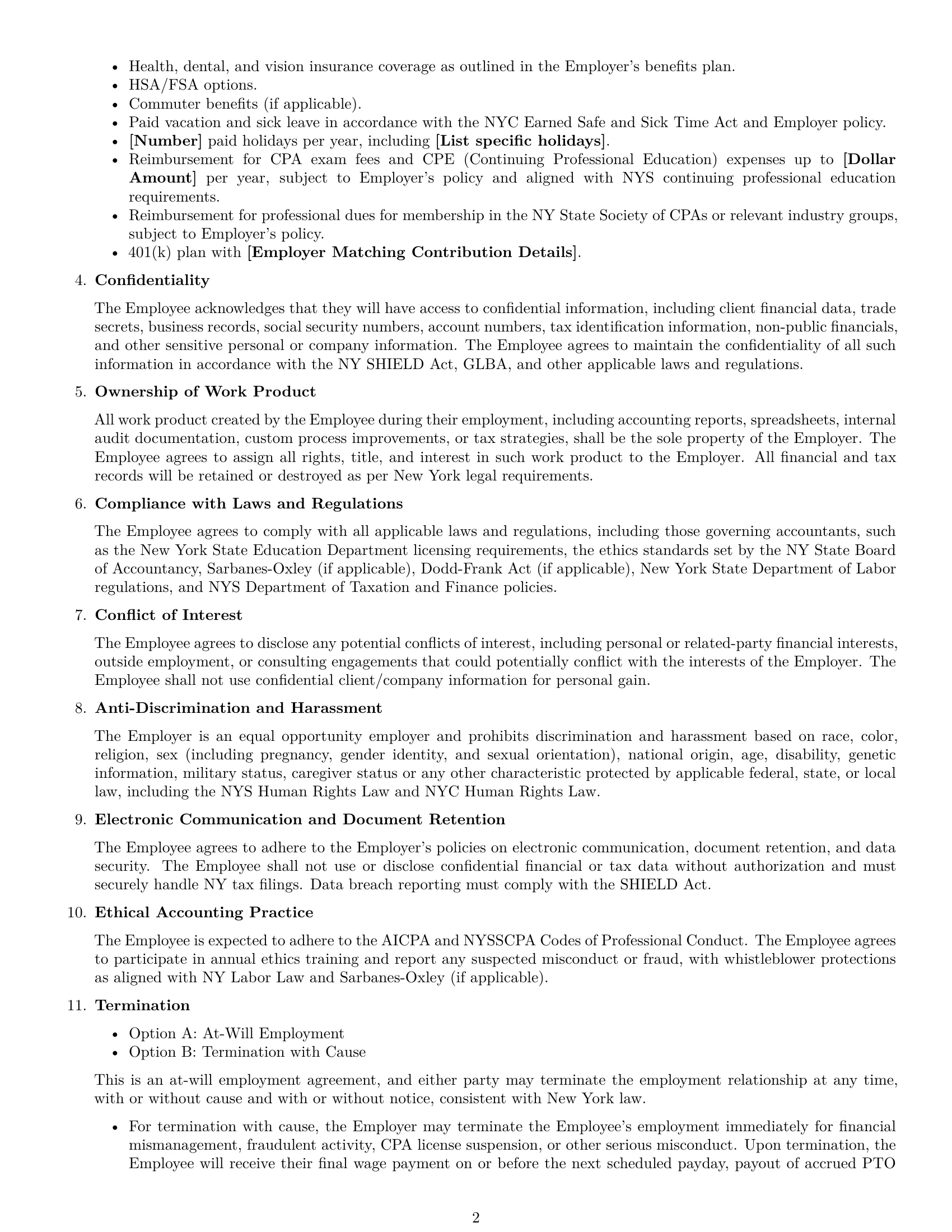 Preview page 2 of Free New York accountant employment contract template