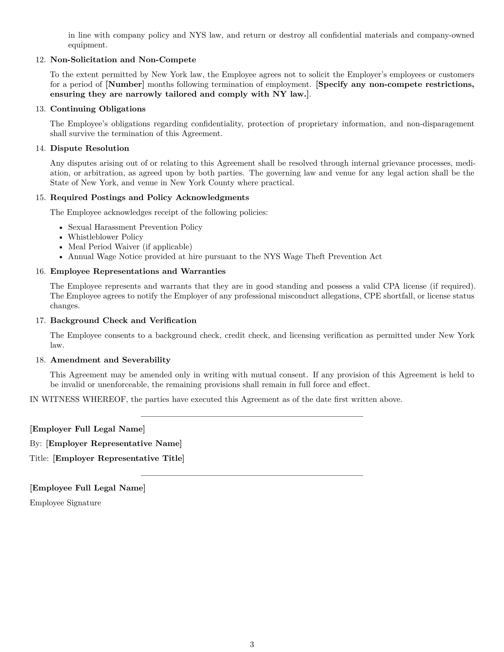Preview page 3 of Free New York accountant employment contract template