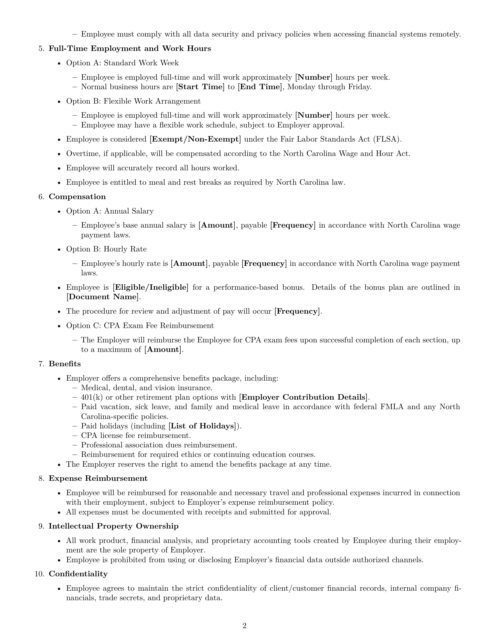 Preview page 2 of Free North Carolina accountant employment contract template