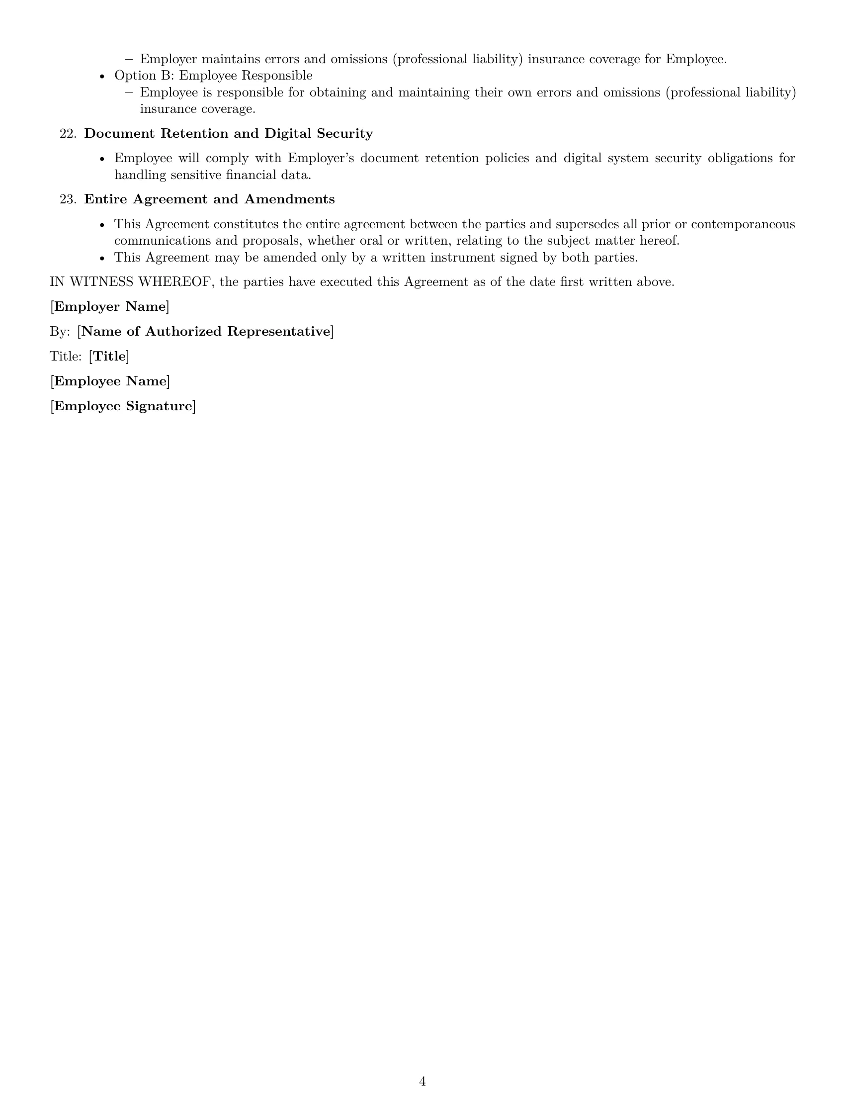 Preview page 4 of Free North Carolina accountant employment contract template