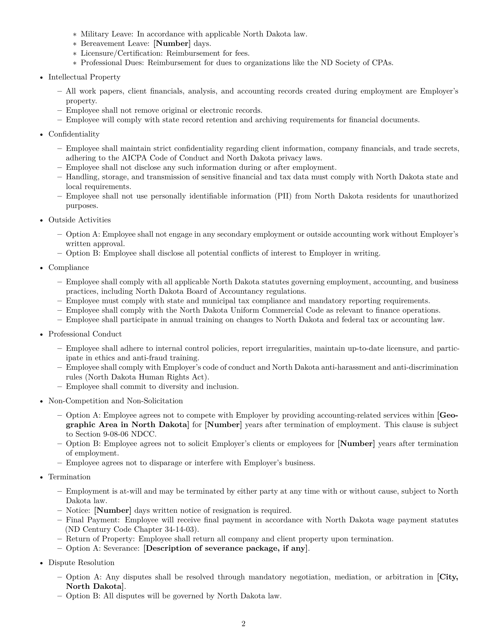 Preview page 2 of Free North Dakota accountant employment contract template