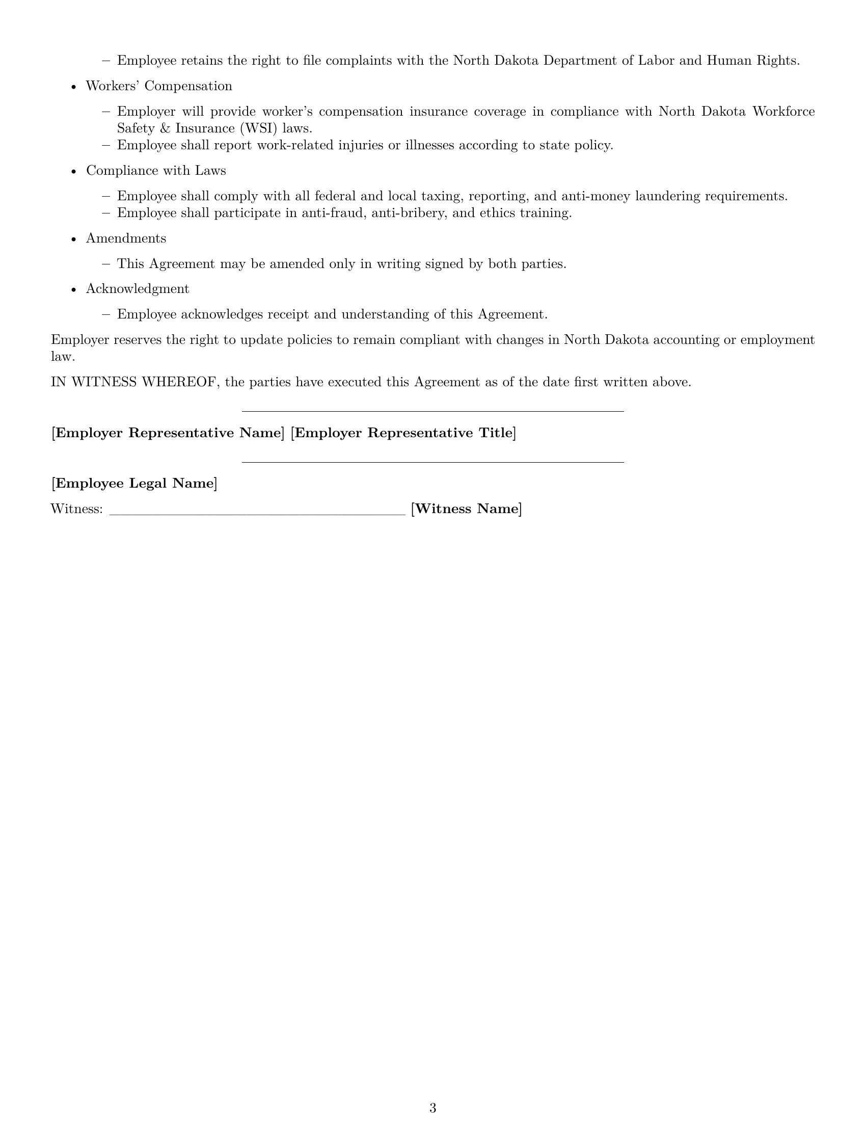 Preview page 3 of Free North Dakota accountant employment contract template