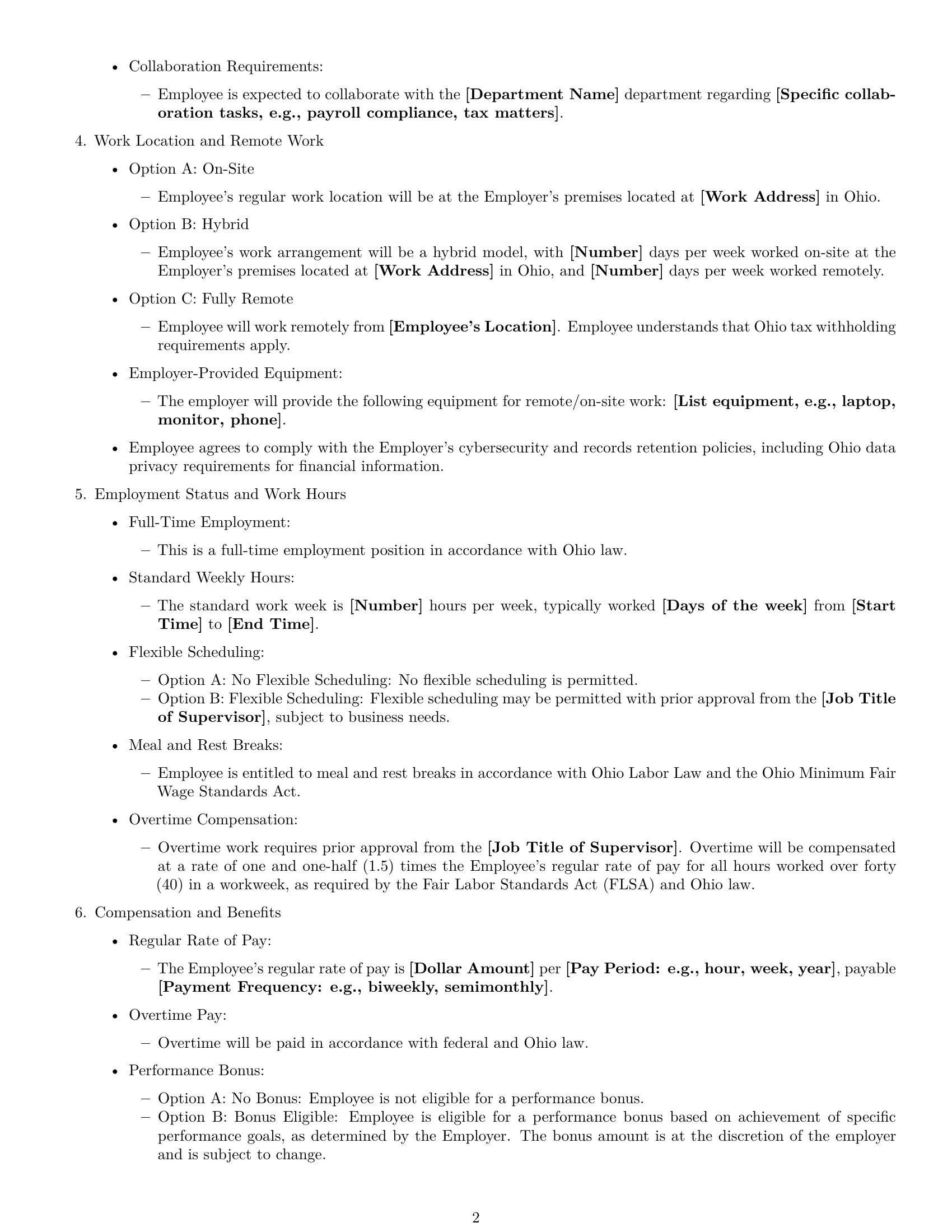 Preview page 2 of Free Ohio accountant employment contract template
