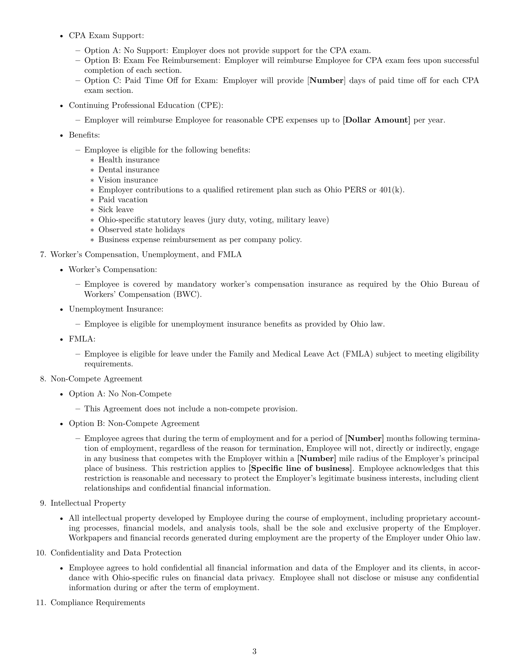 Preview page 3 of Free Ohio accountant employment contract template