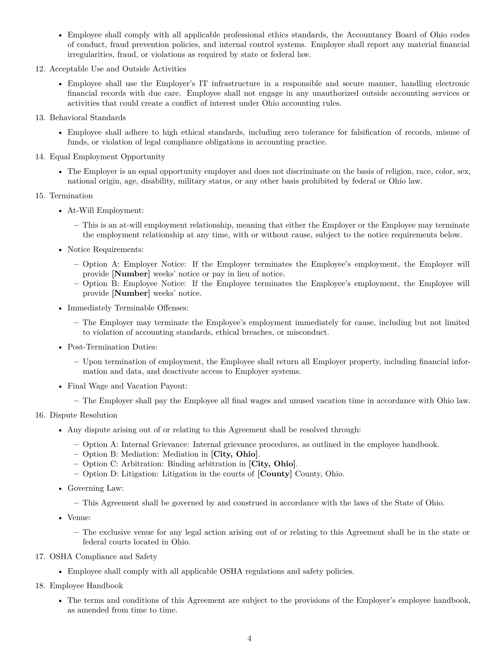 Preview page 4 of Free Ohio accountant employment contract template