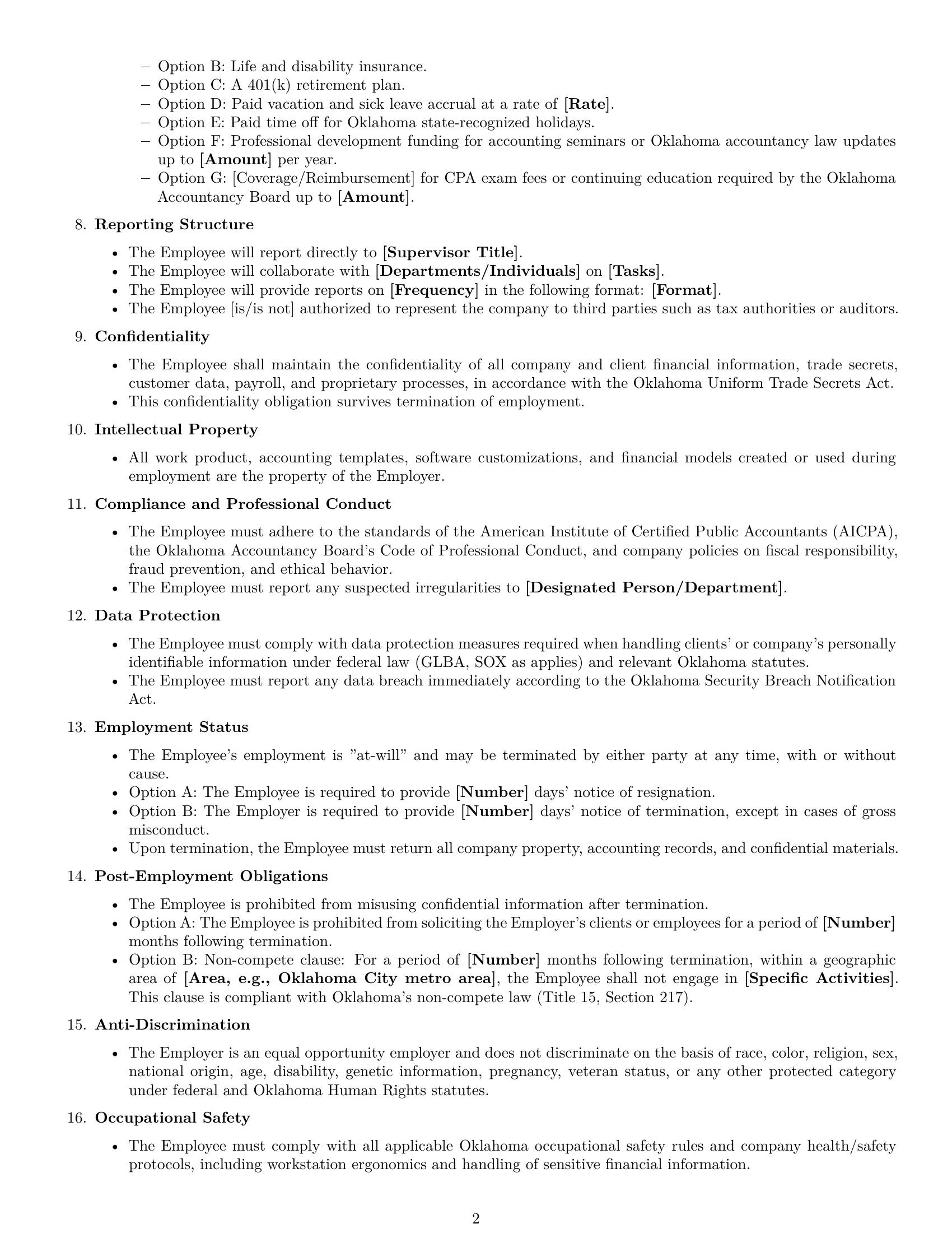 Preview page 2 of Free Oklahoma accountant employment contract template