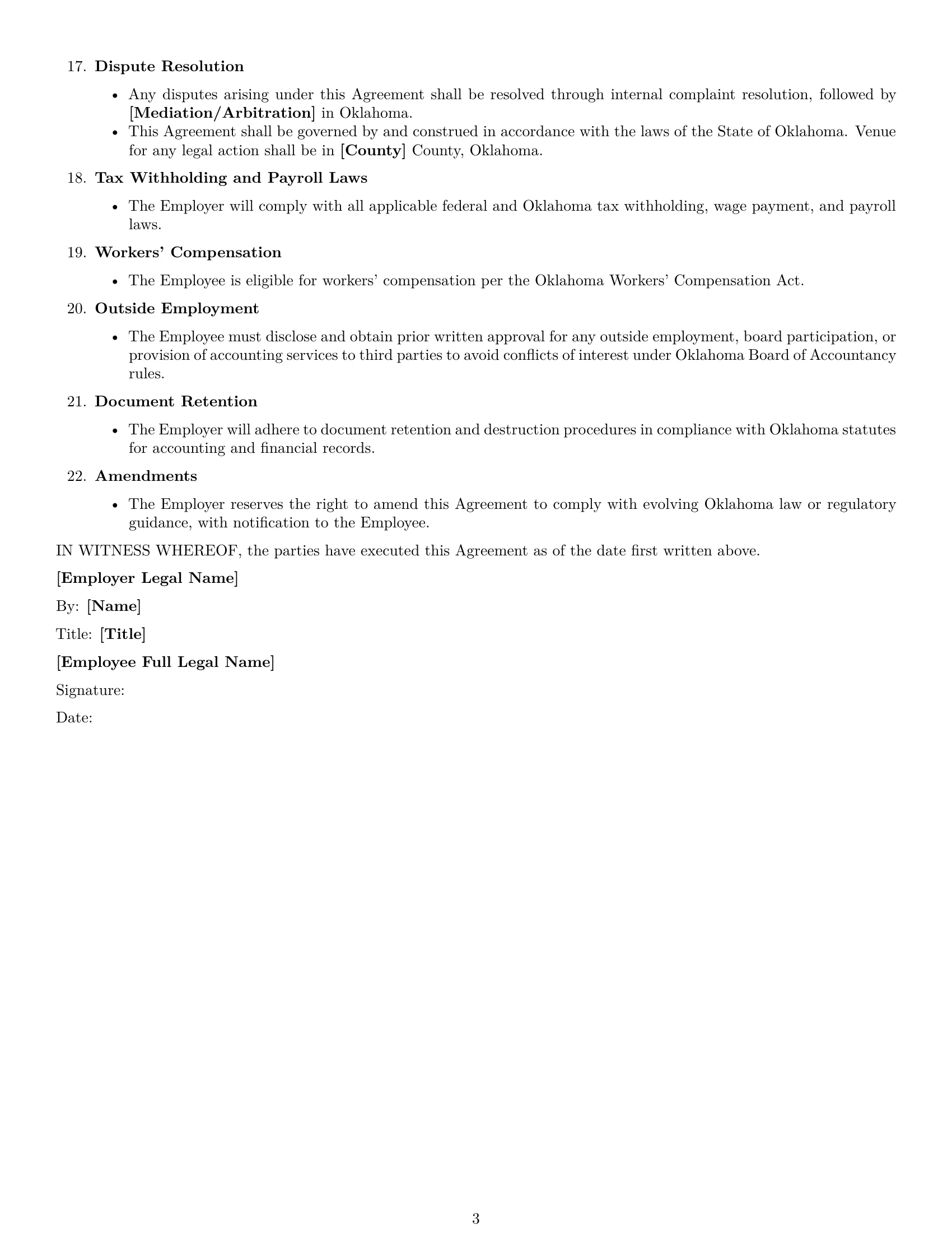 Preview page 3 of Free Oklahoma accountant employment contract template