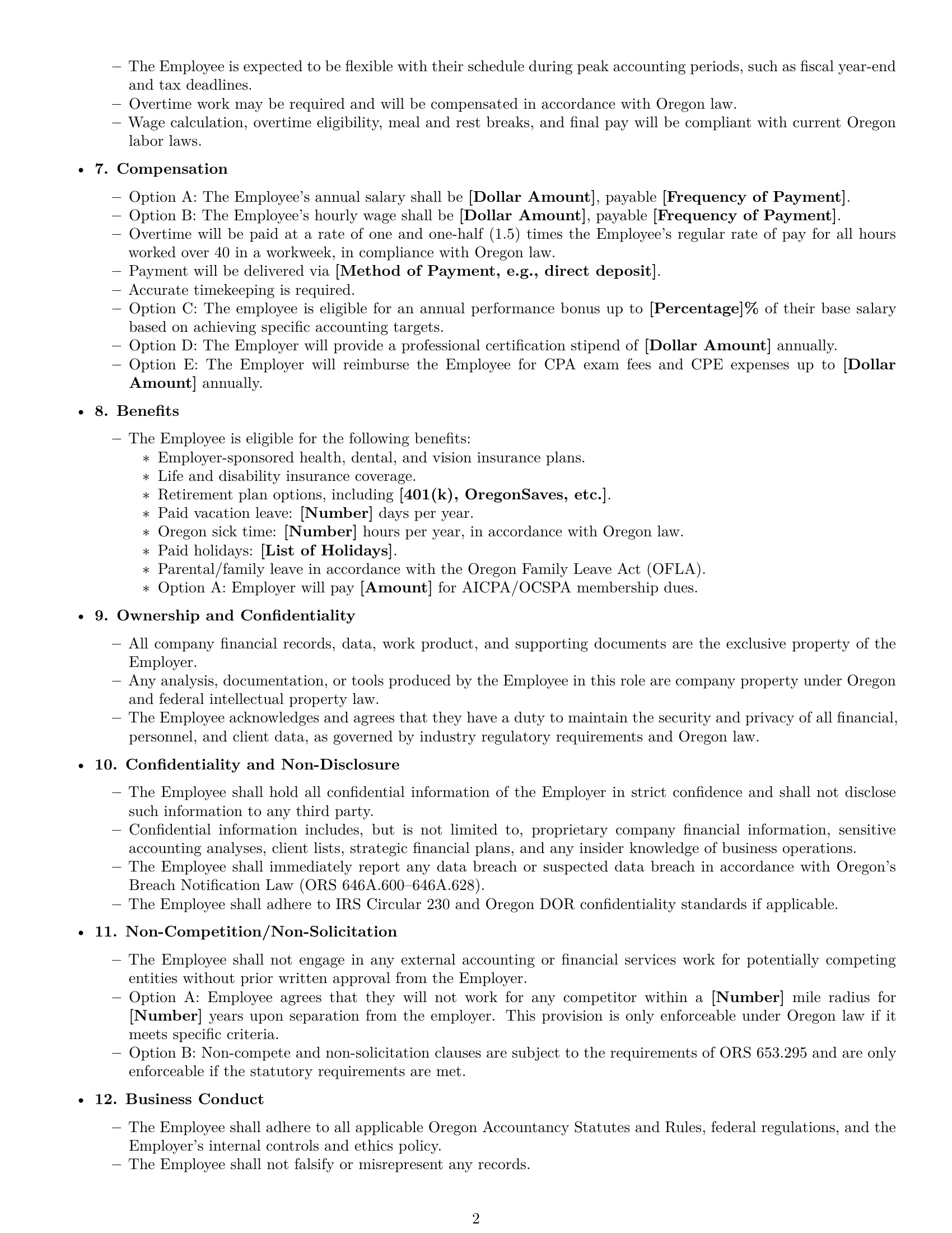 Preview page 2 of Free Oregon accountant employment contract template