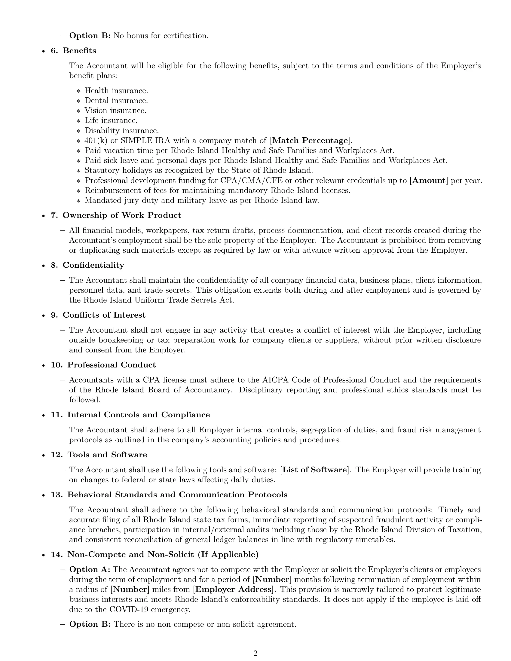 Preview page 2 of Free Rhode Island accountant employment contract template