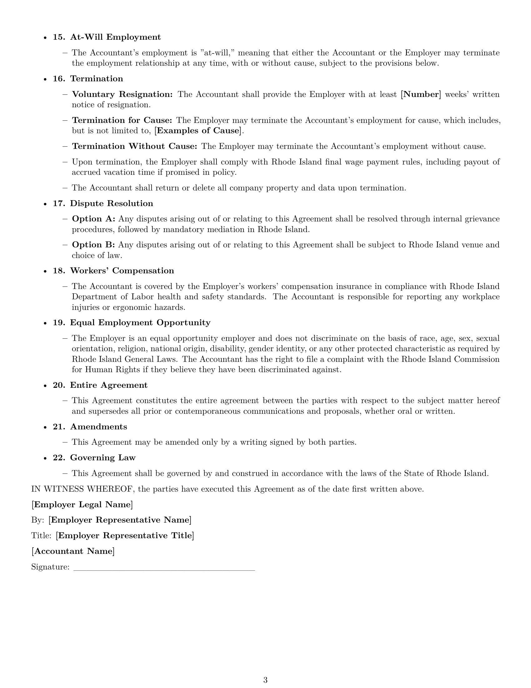 Preview page 3 of Free Rhode Island accountant employment contract template